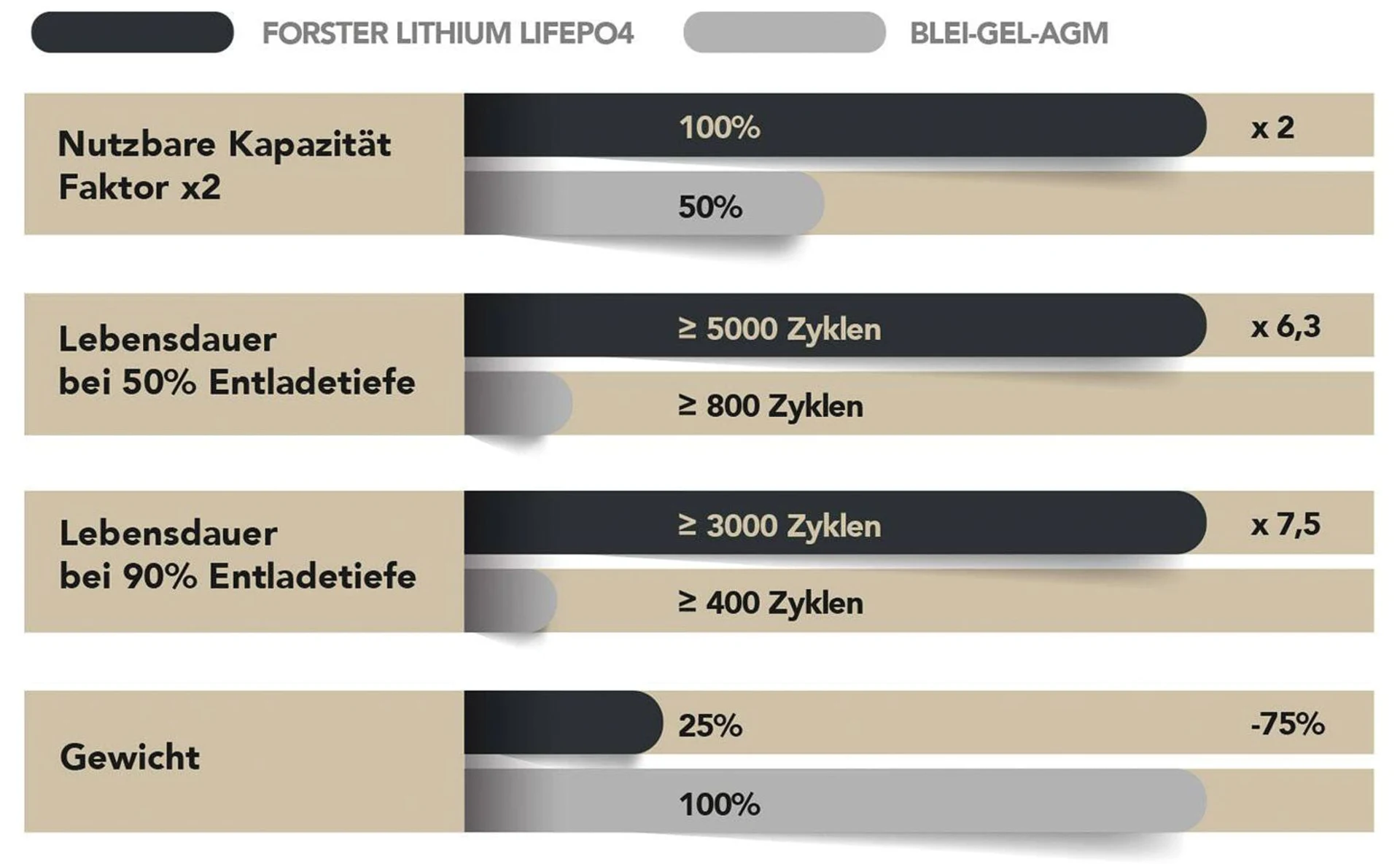 Forster LiFePO4 Lithium-Batterie 12 V 100 Ah High Power 318 x 175 x 190 mm, BMS, Ducato, Ford, PSA, VW T6, mit Shunt
