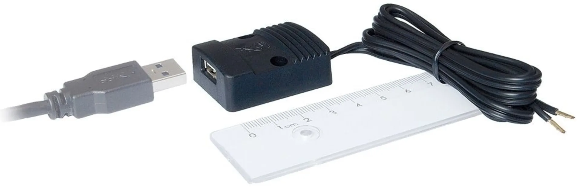Aufbausteckdose rechteckig - 1 x USB-A 42 x 34 x 15 mm, 12/24 V --> 3 A, mit Kabel