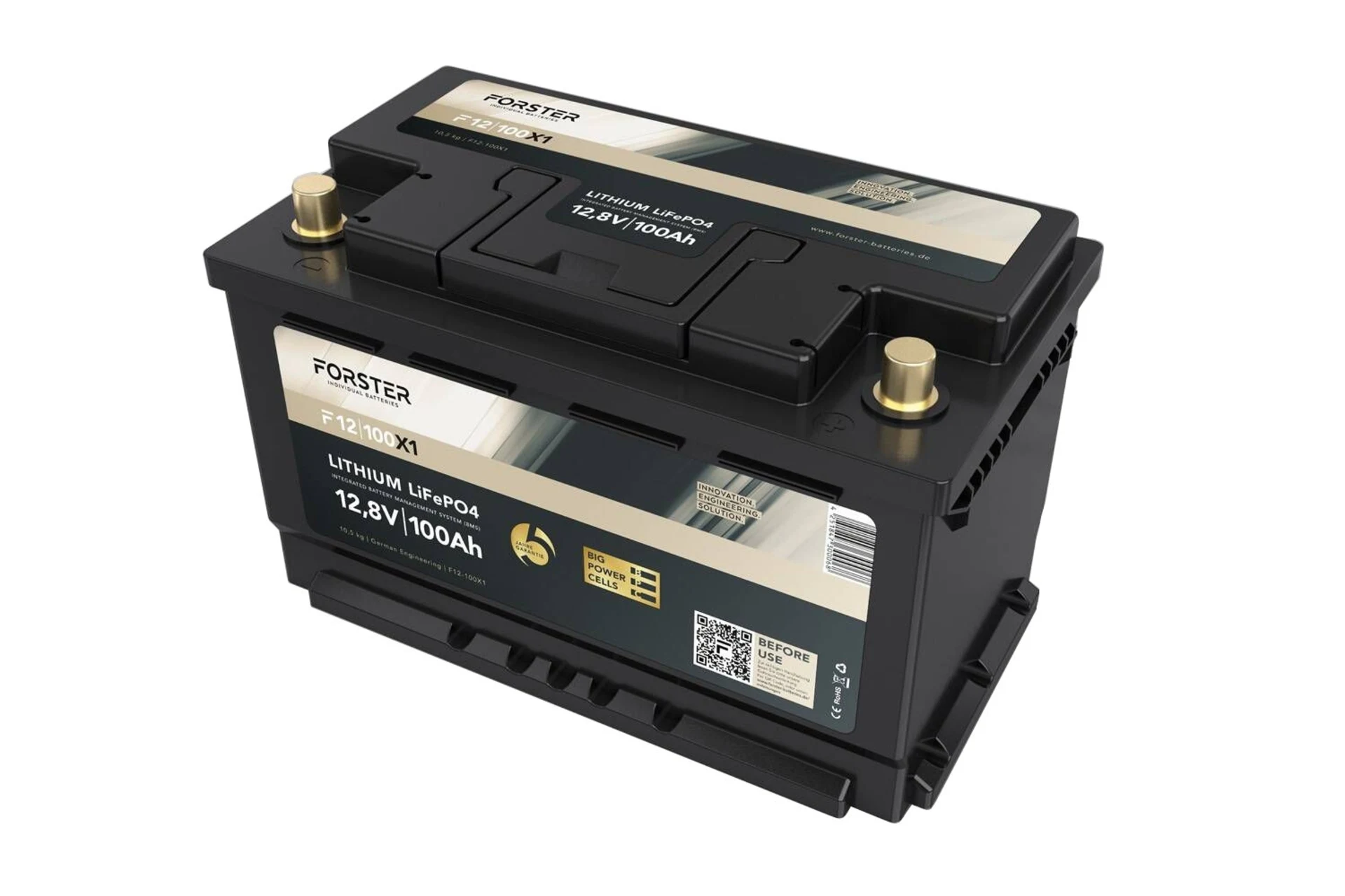 Forster LiFePO4 Lithium-Batterie 12 V 100 Ah High Power 318 x 175 x 190 mm, BMS, Ducato, Ford, PSA, VW T6