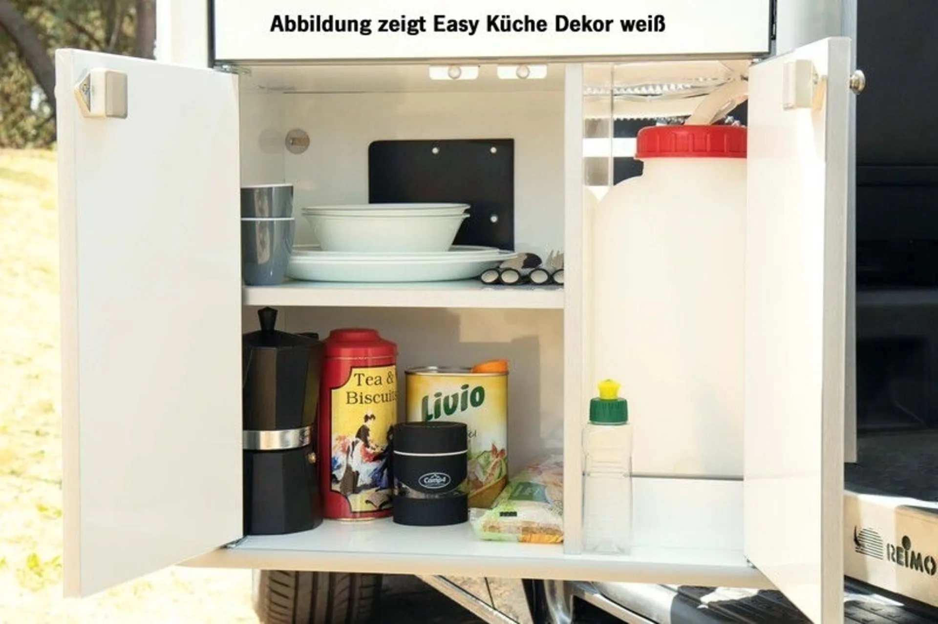 EASY-KÜCHE - Multifunktionales Küchenteil für Volkswagen T6/T5 Kombi und Mercedes Vito lang Kombi in Mattschwarz (Montage rechts)