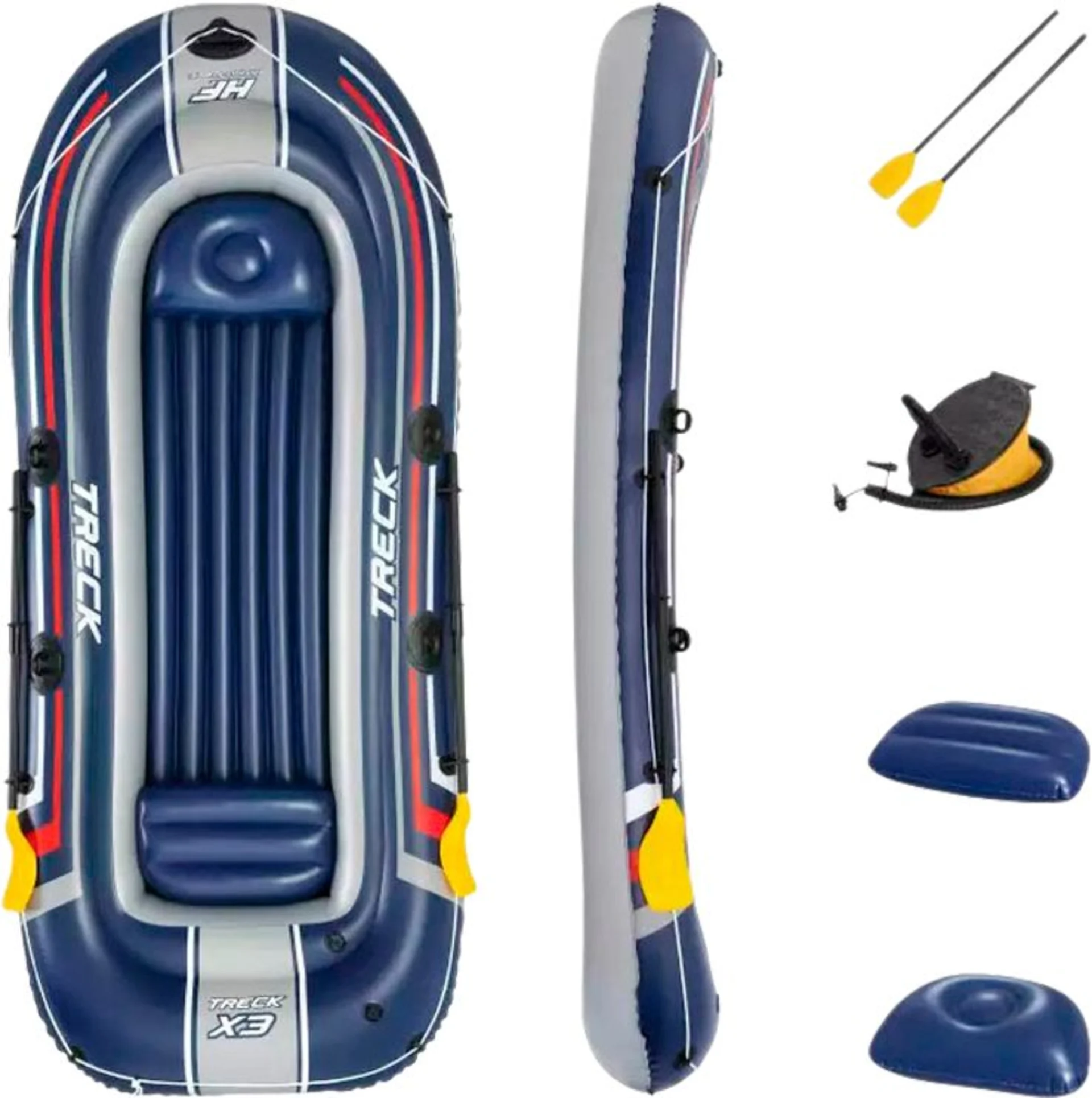 Bestway Hydro Force Treck X3 Schlauchboot Set 5 teilig für 3 Erwachsene und Kind 307 x 126 x 39 cm
