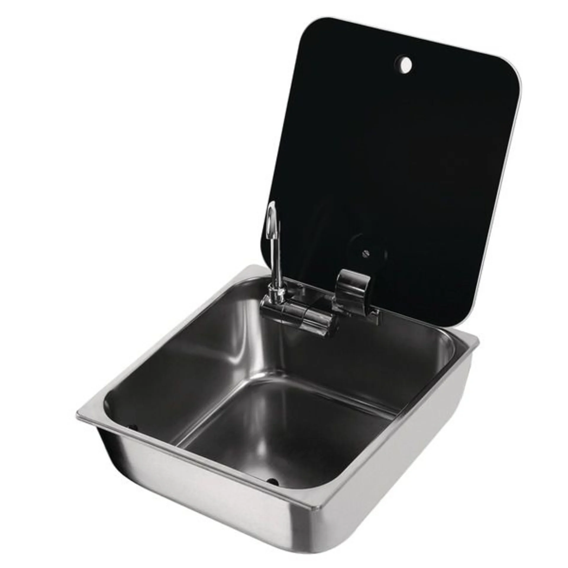 Eckiges Edelstahl-Waschbecken mit Glasabdeckung