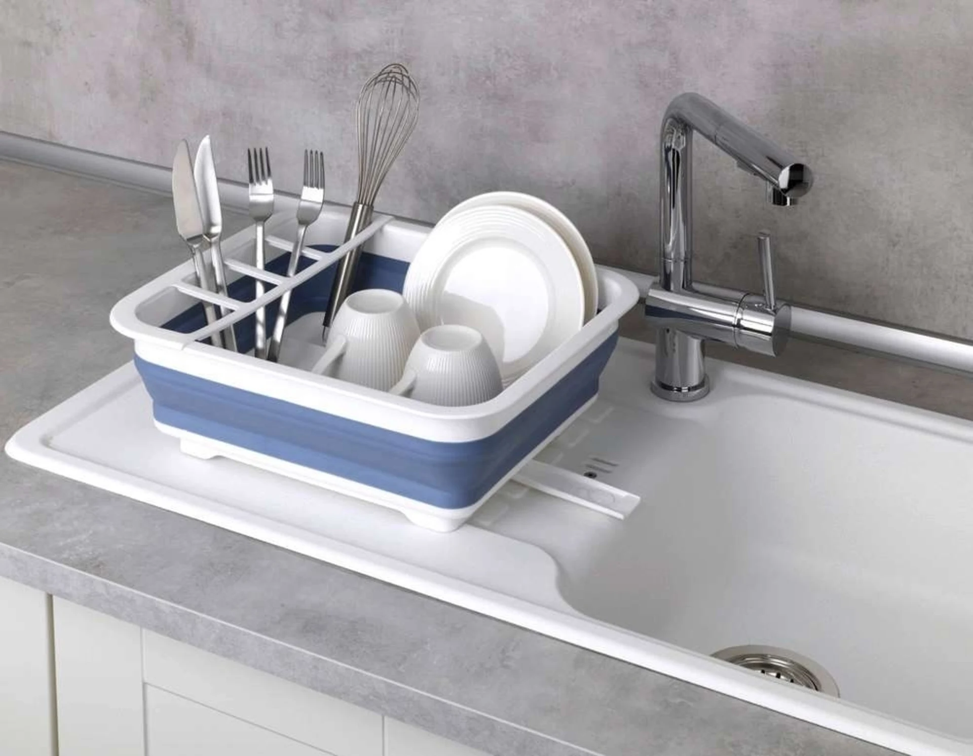 Égouttoir à vaisselle Wenko Gaia, pliable, blanc/bleu Égouttoir à vaisselle Wenko Gaia, pliable, blanc/bleu