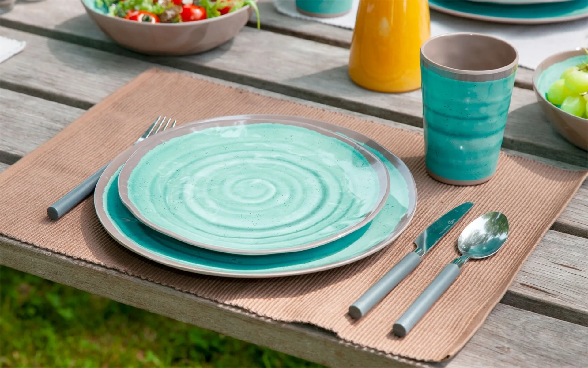 Bo-Camp Halo Set de vaisselle mélamine 12 pcs bleu / marron