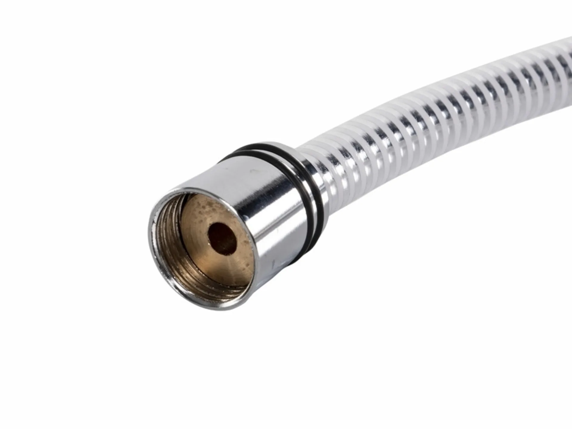 Tuyau de douche blanc de 1.6 m de long, raccords 3/8 pouces et 1/2 pouces Tuyau de douche blanc de 1.6 m de long, raccords 3/8 pouces et 1/2 pouces