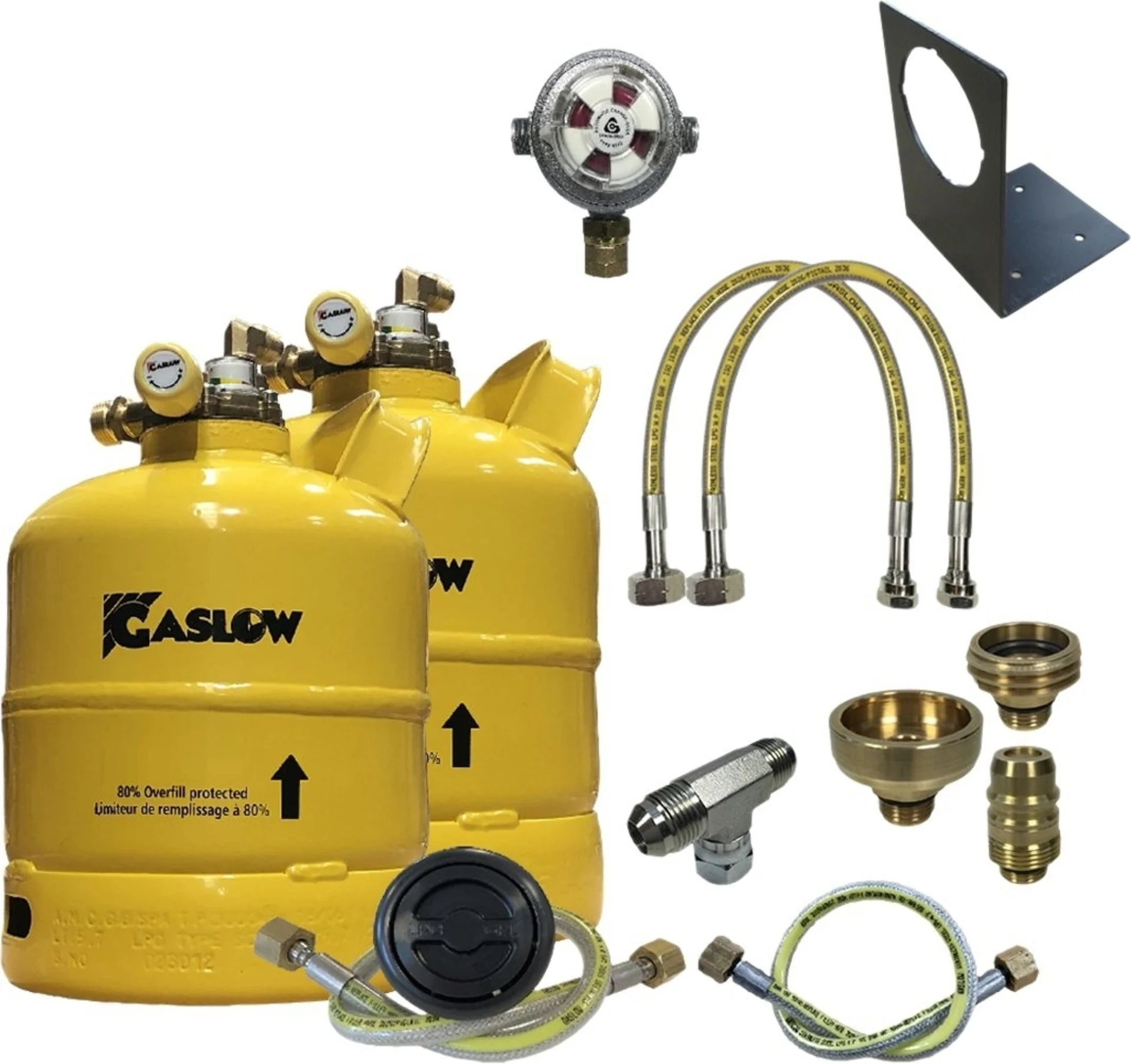 Kit double cylindre GPL Gaslow avec goulot de remplissage et support de goulot 2,7 kg