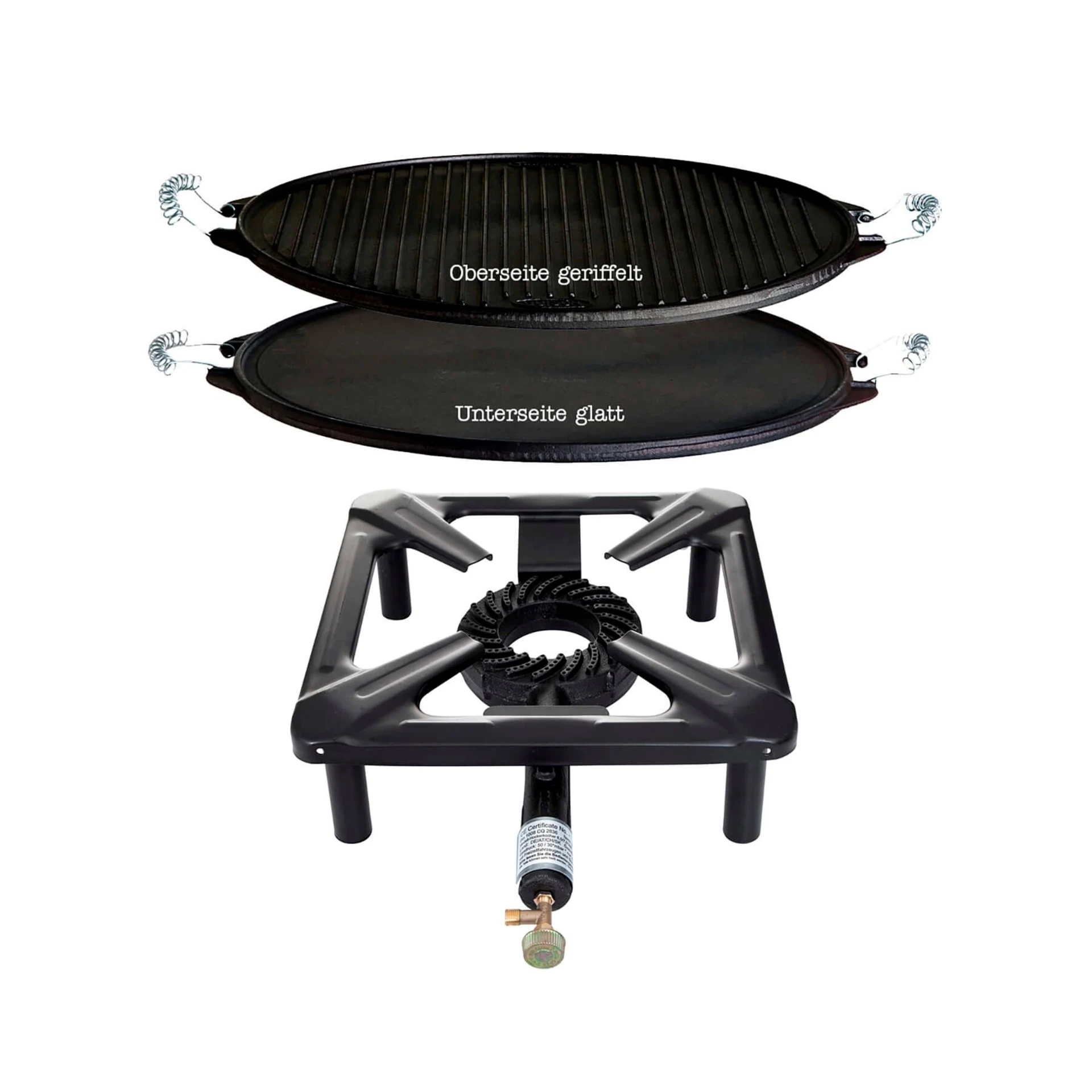 Ensemble « All Grill » avec réchaud sur tabouret, grand modèle, avec plaque de cuisson en fonte « Light » de 38 cm, sans dispositif de sécurité d'allumage, réchaud à gaz