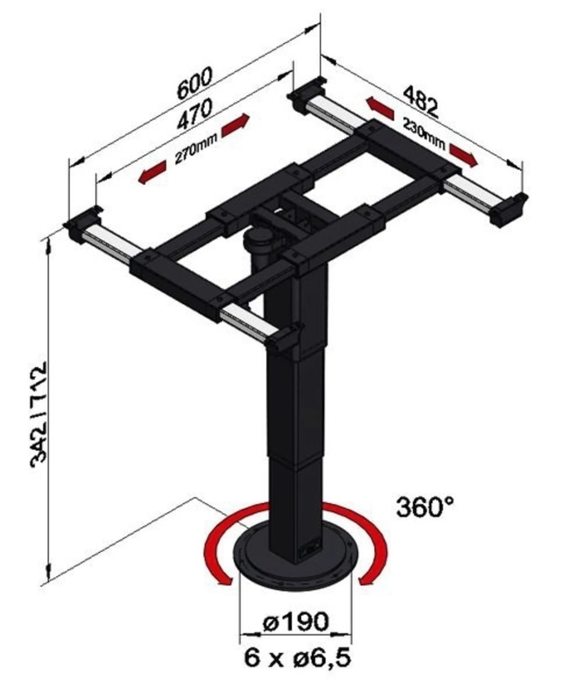 Höhenverstellbares Liftgestell mit einer Säule - 340-715mm
