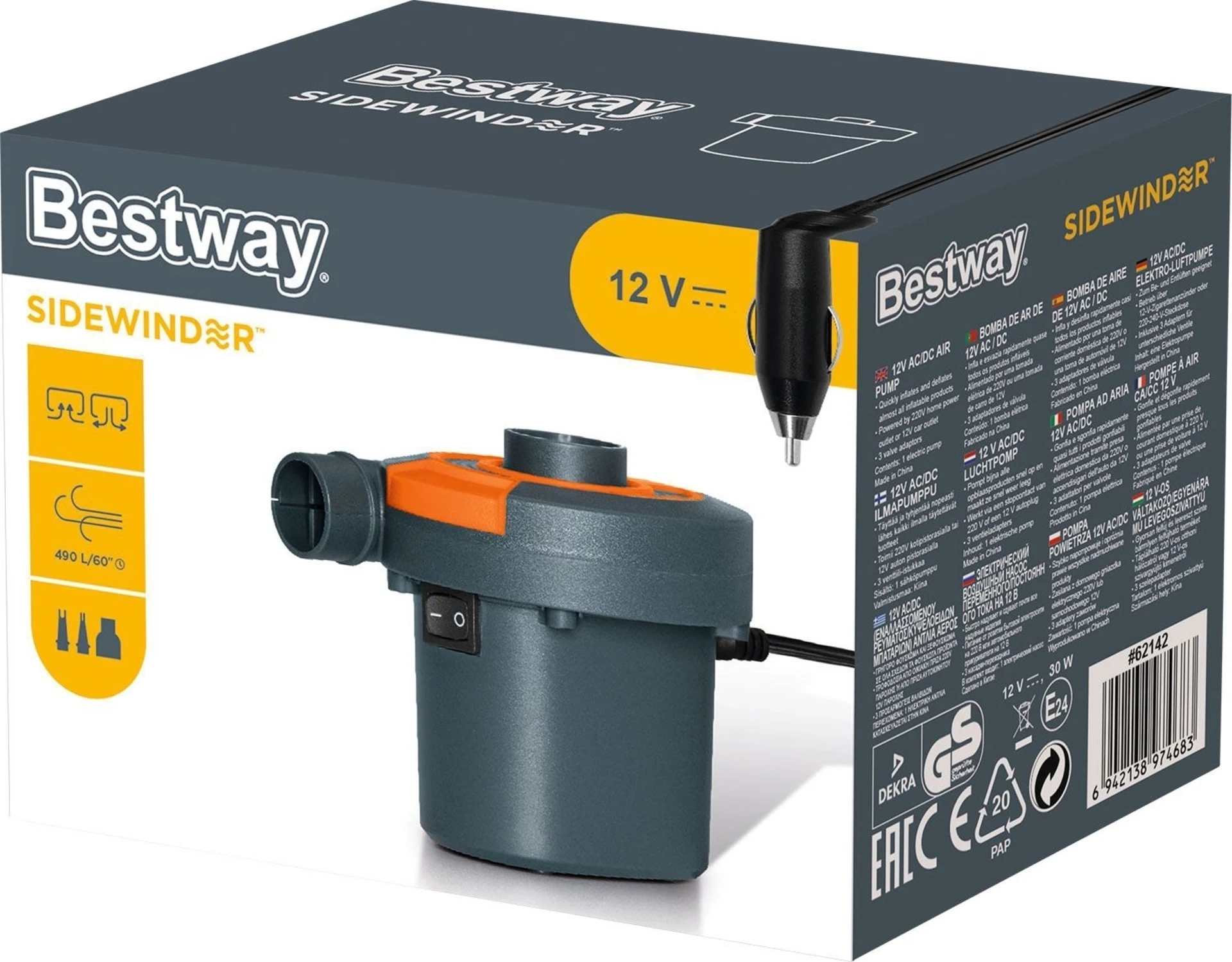 Bestway pompe à air électronique 12 V 490 l/min (prise 230V)