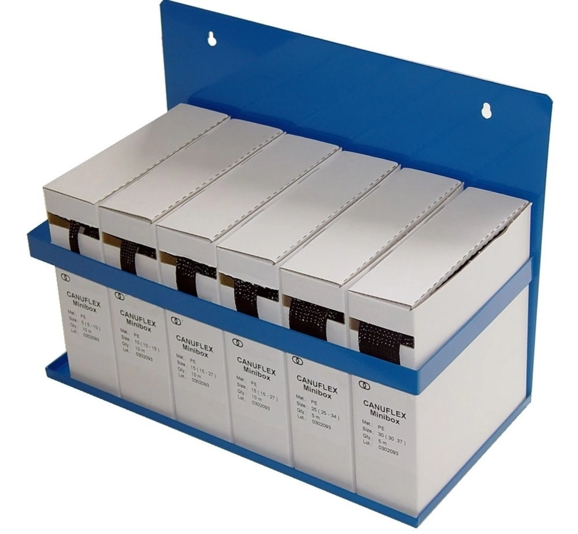 Metallständer mit 6 CFLEX-Boxen mit 6 Geflechtschlauchboxen Metallständer mit 6 CFLEX-Boxen mit 6 Geflechtschlauchboxen
