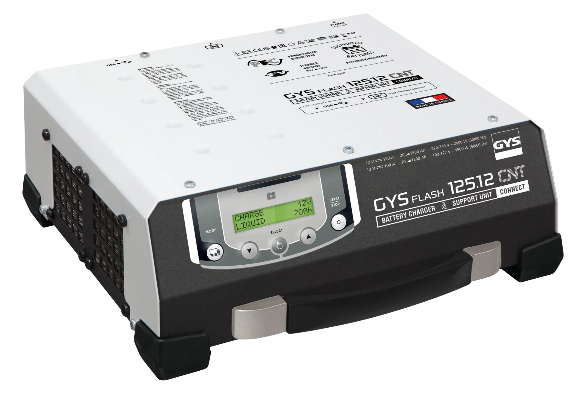 GYSFLASH - 125.12 CNT FV Chargeur d'atelier 12 V - 120 A 310 x 130 x 260 mm, câble de 5 m, 25 mm² GYSFLASH - 125.12 CNT FV Chargeur d'atelier 12 V - 120 A 310 x 130 x 260 mm, câble de 5 m, 25 mm²