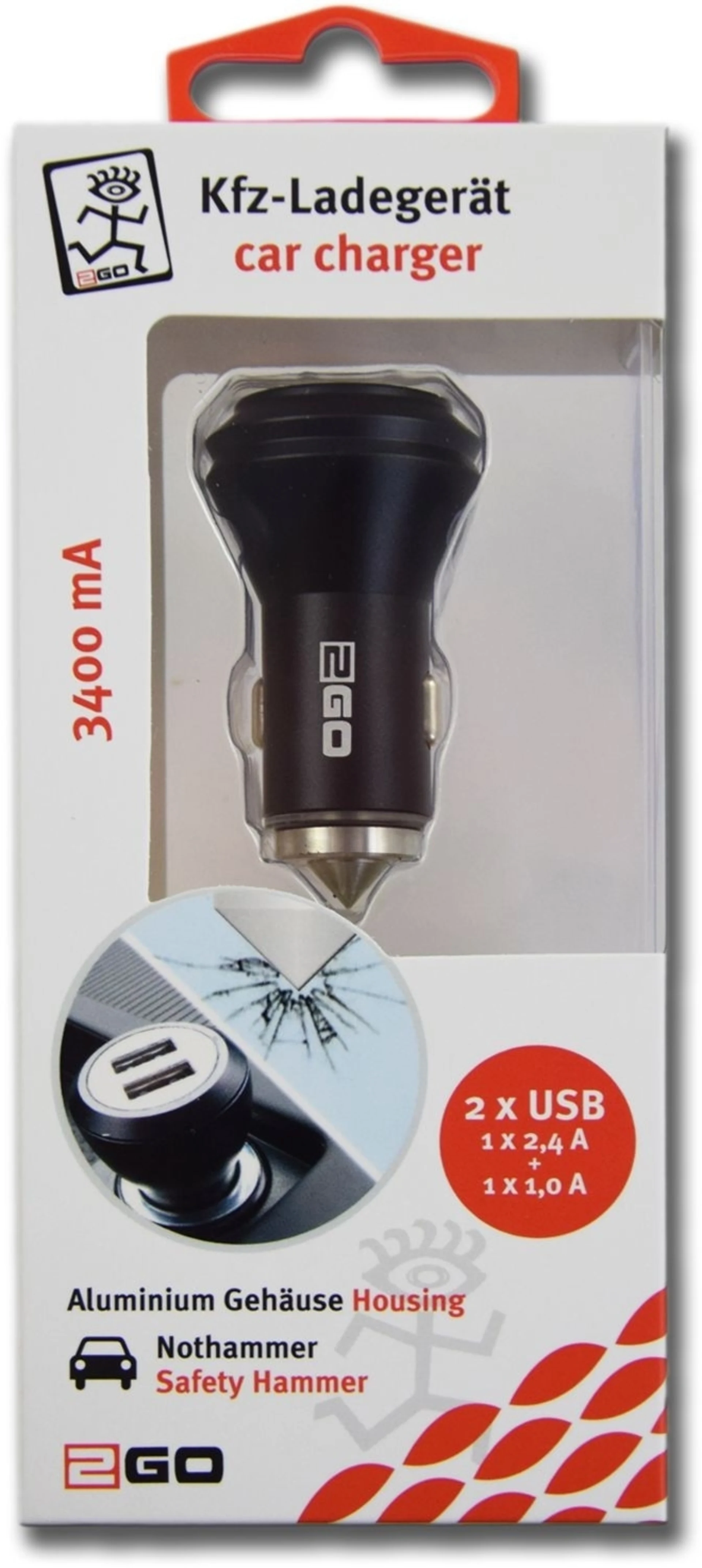2GO KFZ-Ladegerät schwarz 2xUSB 12 V / 24 V