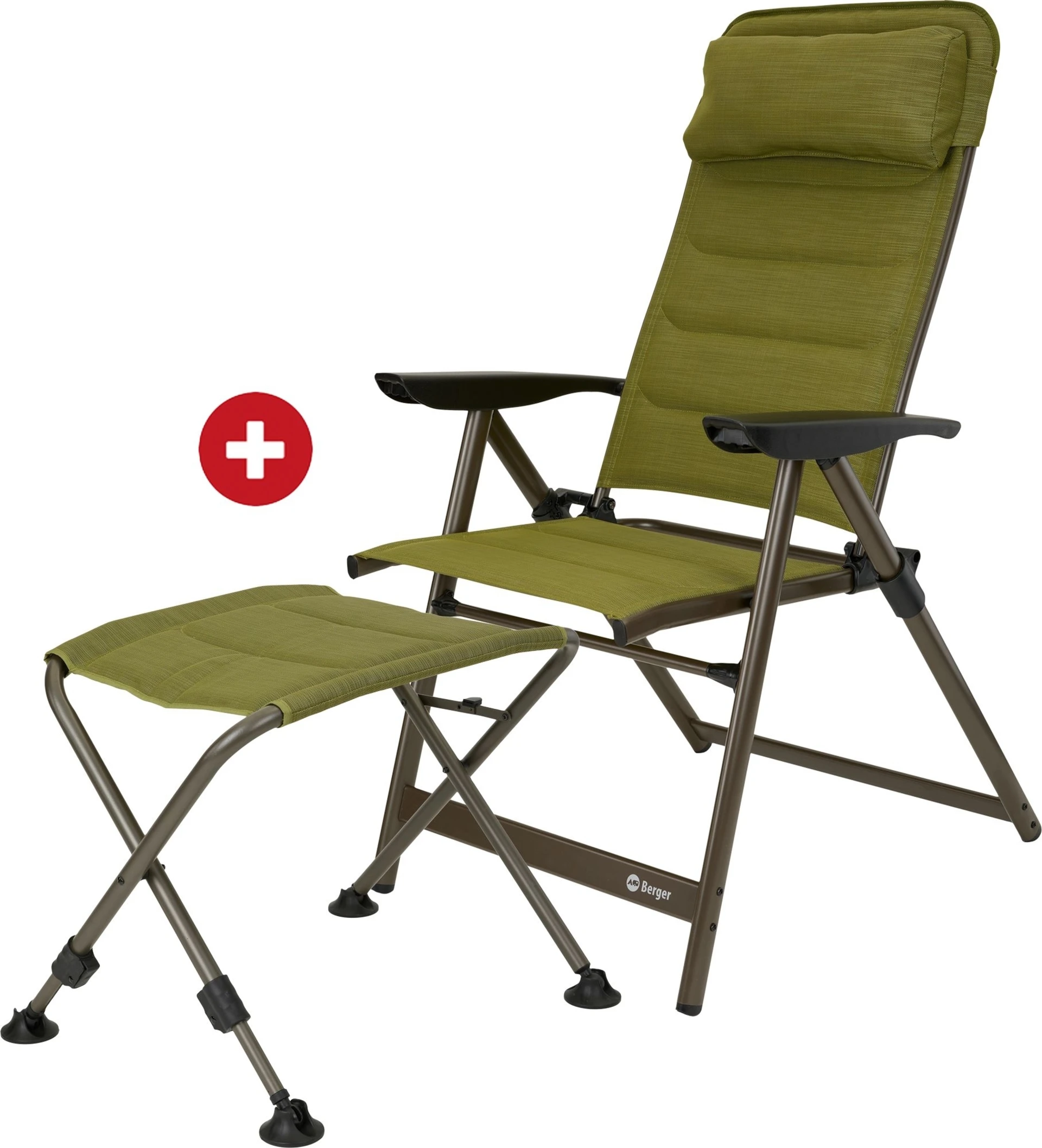 Ensemble chaise pliante Berger Slimline avec repose-jambes, couleur olive Ensemble chaise pliante Berger Slimline avec repose-jambes, couleur olive