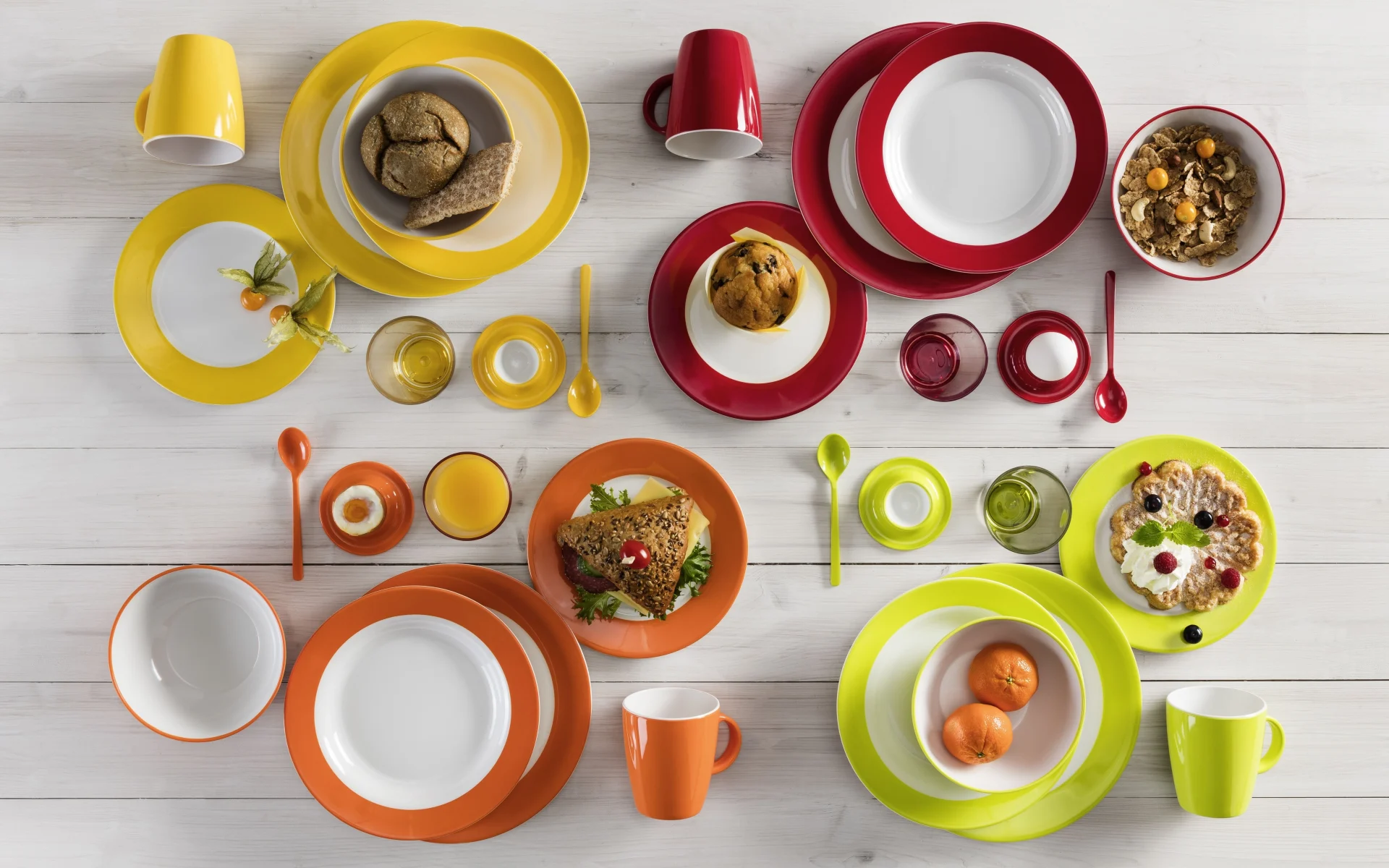 Gimex Rainbow set de vaisselle en mélamine 12 pièces jaune / orange / citron vert / rouge