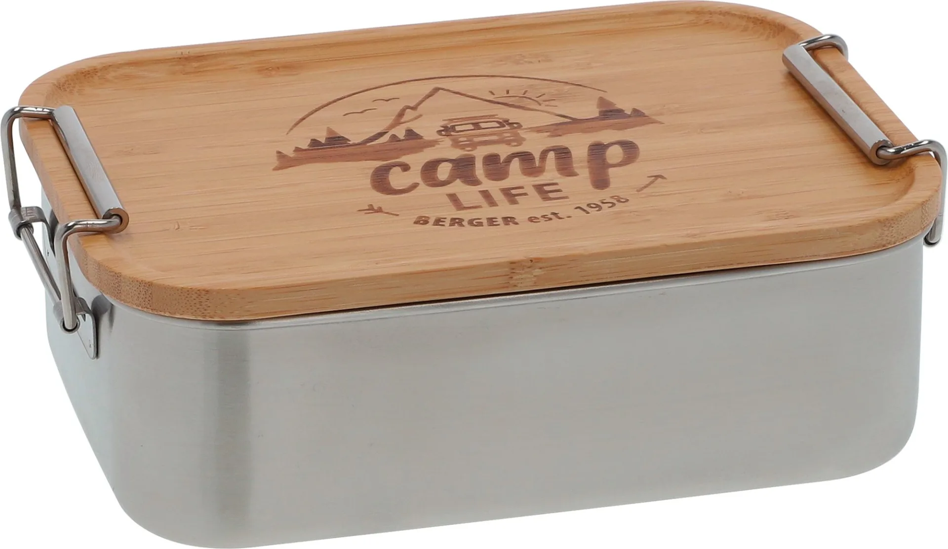 Camplife Edelstahldose mit Bambusdeckel und Bügel 1200 ml