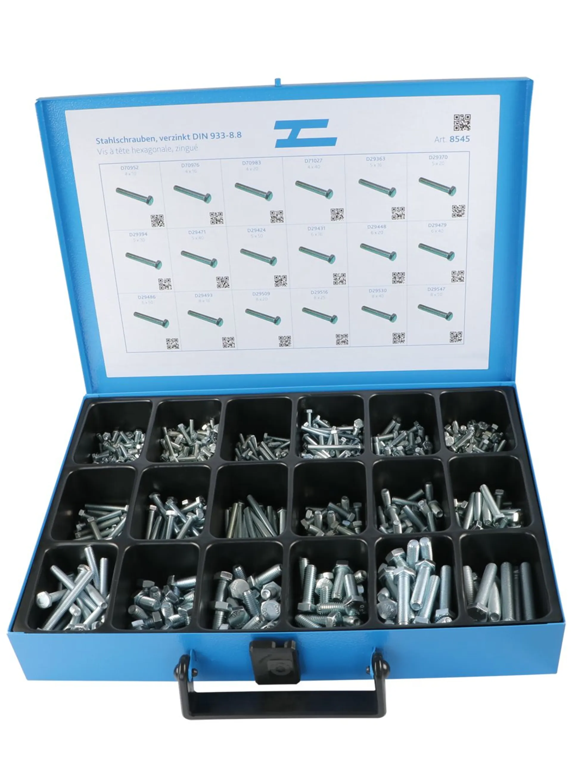 Sortiment Sechskantschrauben verzinkt - DIN 933 - 8.8 - M4x10 - M8x50