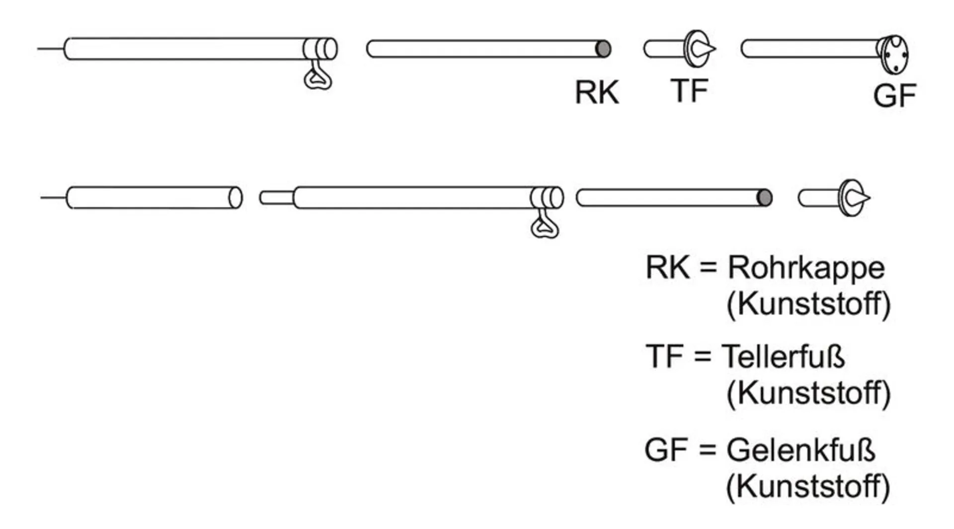 Aufstellstange aus Stahl, höhenverstellbar von 1.65m bis 2.5m, 3-teilig mit einem Durchmesser von Ø25x1.0mm/Ø22x1.0mm und einem Tellerfuss
