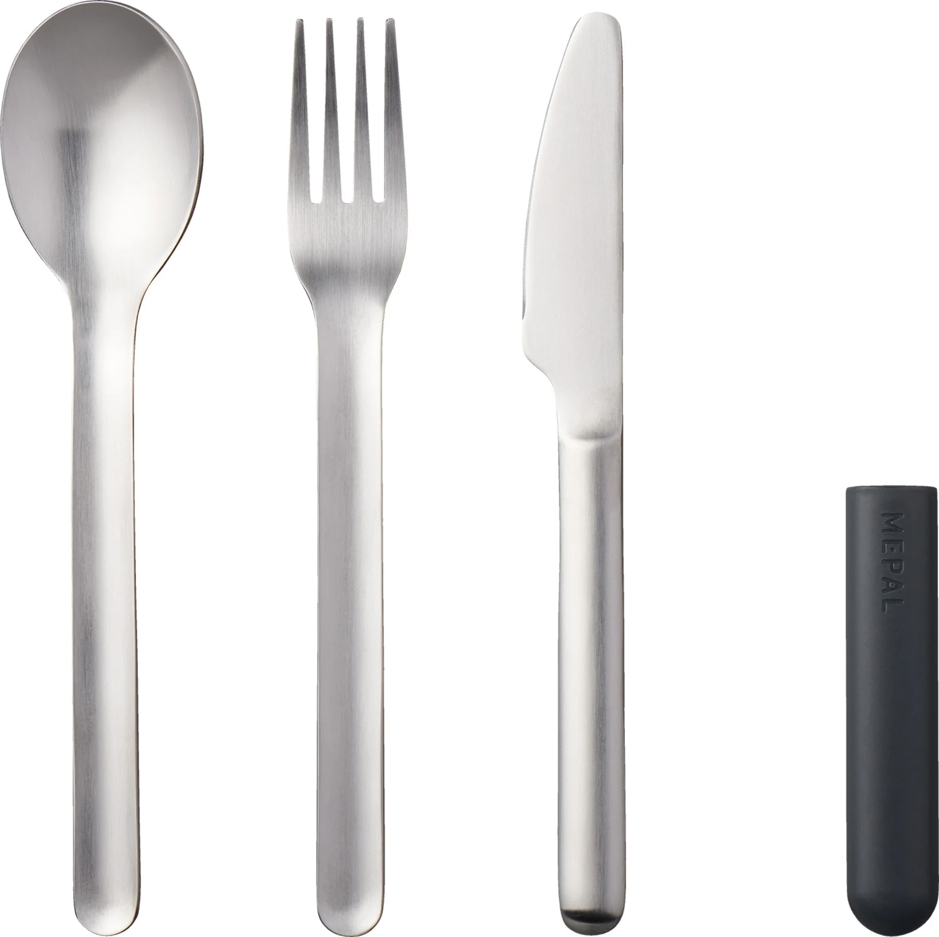 Mepal Bloom set de couverts en acier inoxydable incl. housse plastique 3 pcs Pebble Black Mepal Bloom set de couverts en acier inoxydable incl. housse plastique 3 pcs Pebble Black