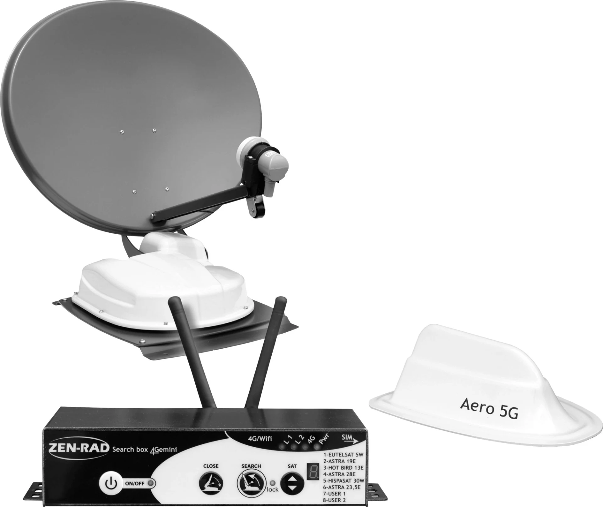 Système satellite entièrement automatique avec antenne parabolique et routeur 4G – Kit complet SatCombo60Alu adapté aux camping-cars, caravanes, fourgons et camions