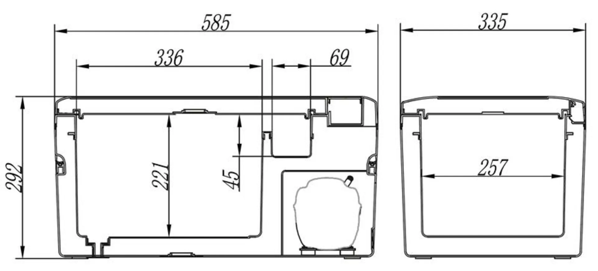 Kompakte Kühlbox im modernen Design.