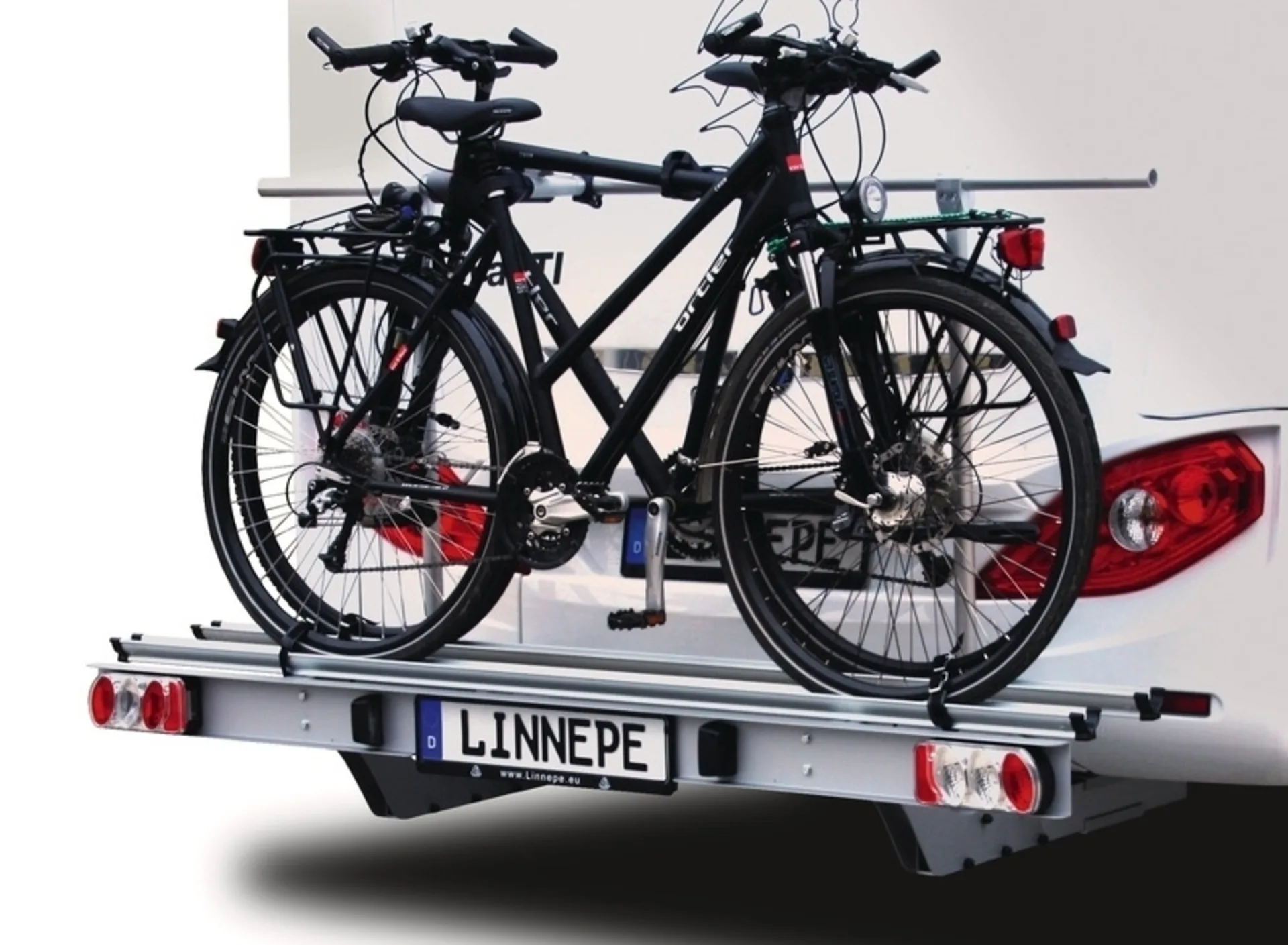 Porte-vélos Linnepe Findus 2.0 pour 2 vélos/bicyclettes et porte-charge pour l'arrière du camping-car