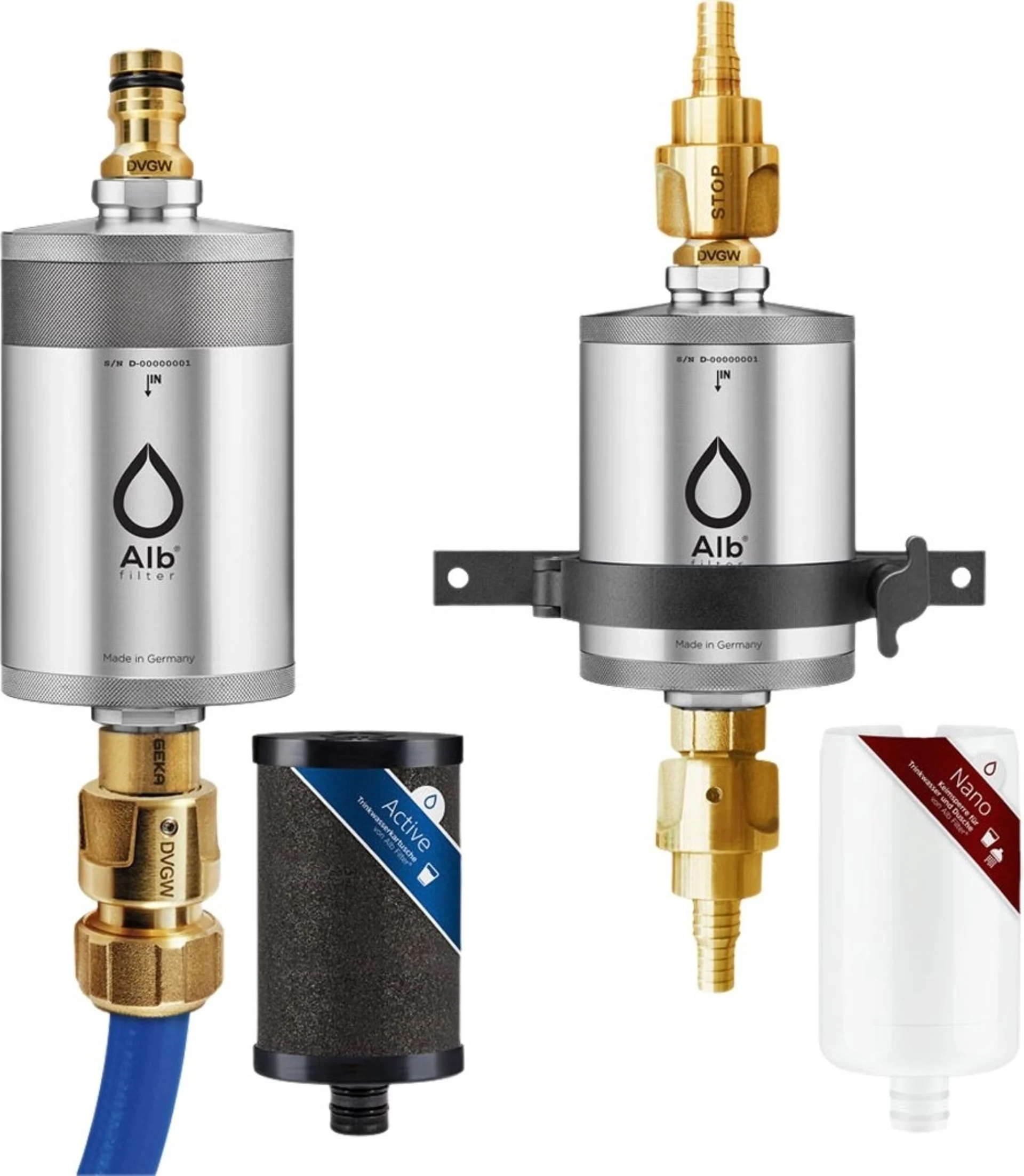Filtre Alb « ® » PRO CAMPER : kit combiné de filtres à eau potable en acier inoxydable naturel