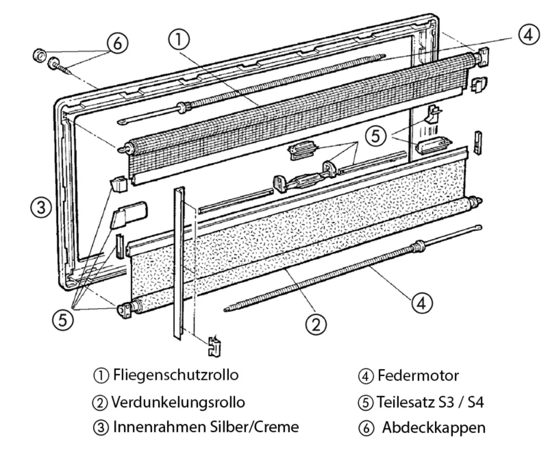 Cadre intérieur avec store d'occultation et moustiquaire, dimensions de découpe 700x450mm, blanc crème