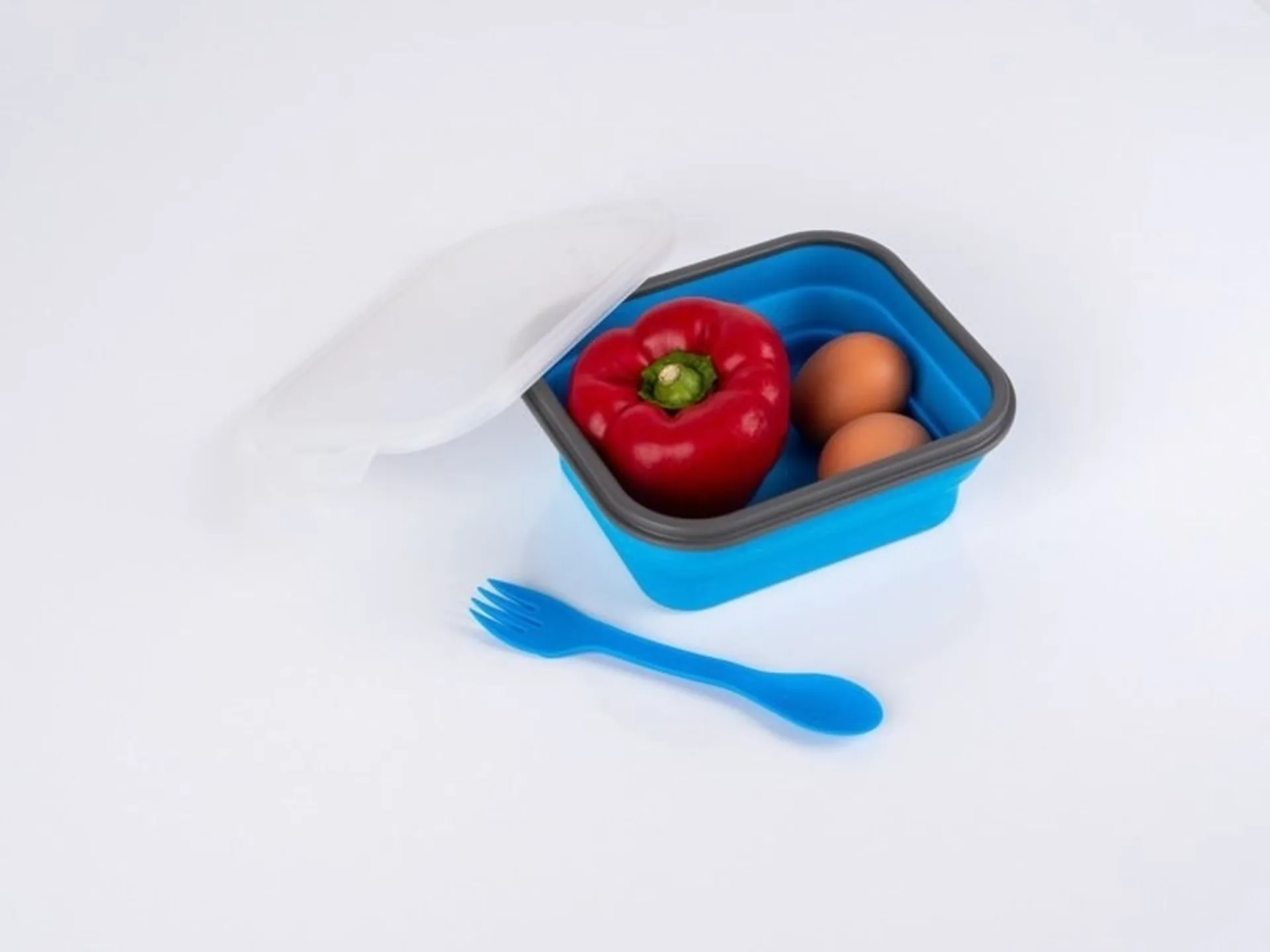 Faltbare Silikon Lunchbox mit integriertem Besteck - 19 x 15 x 3/6cm