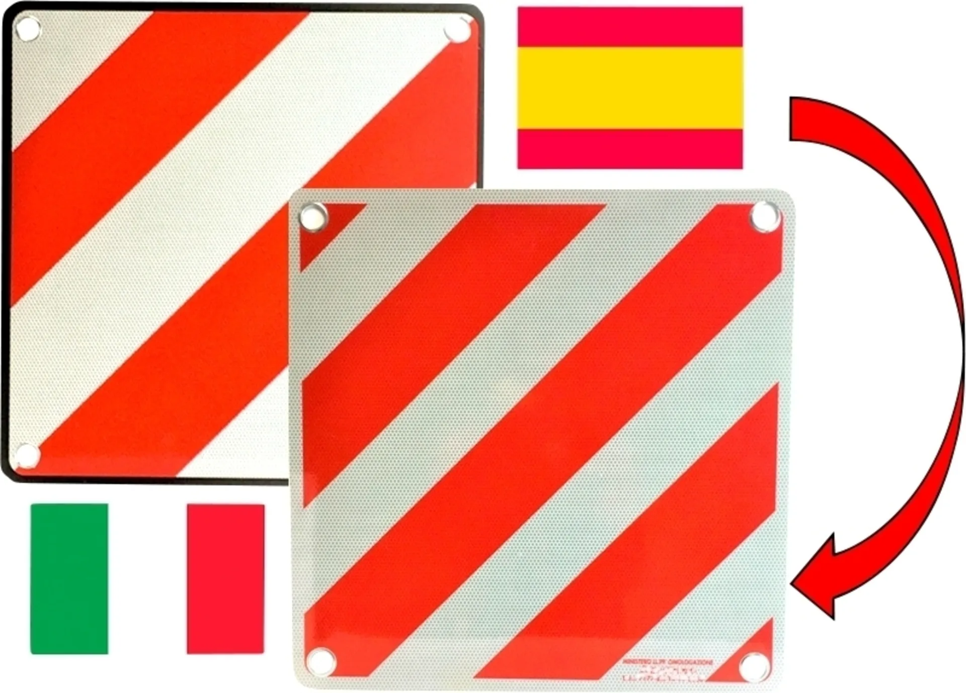 IWH Panneau d'avertissement réversible en aluminium 2-en-1 Italie / Espagne 50 x 50 cm