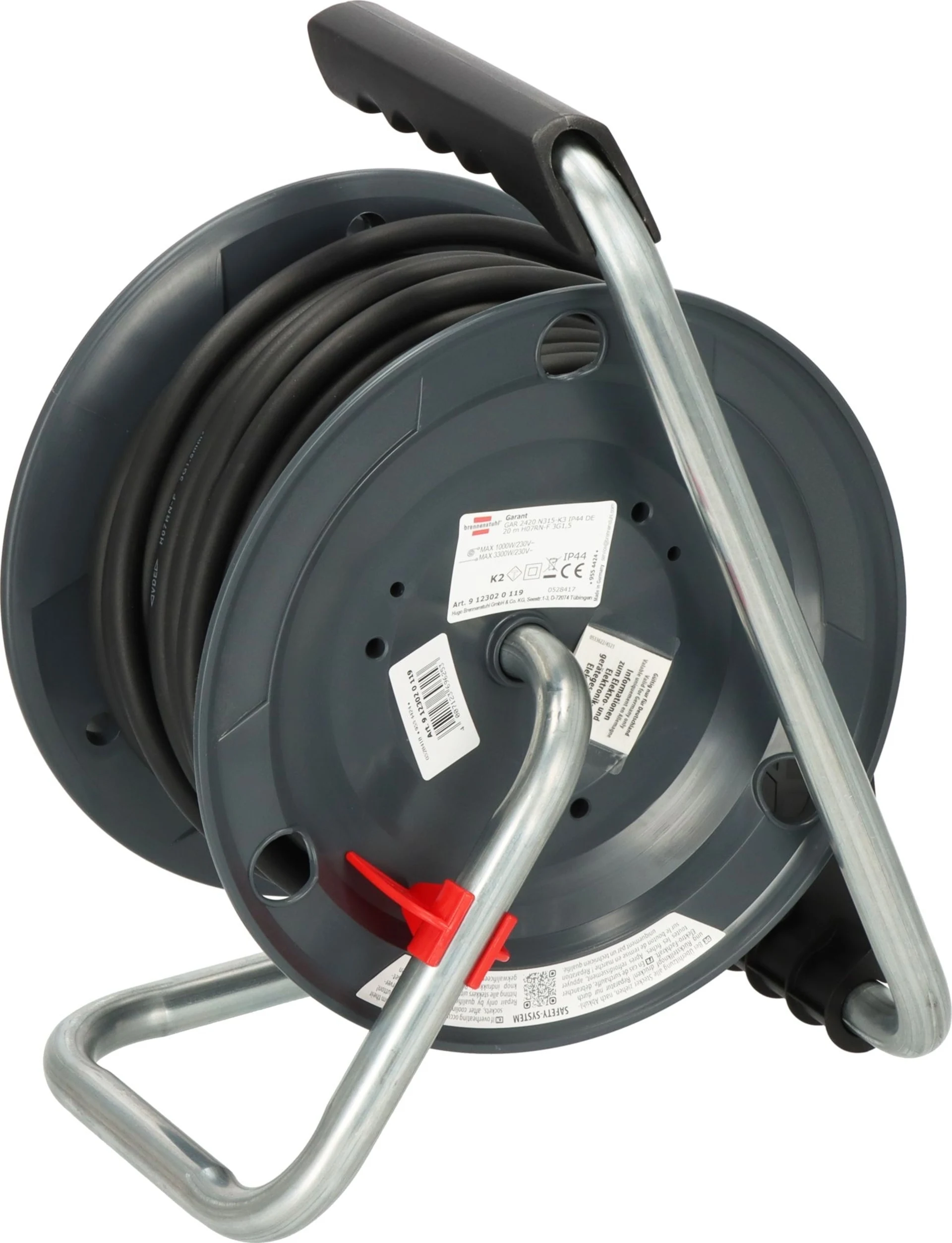 Enrouleur de câble Brennenstuhl « Garant » pour usage professionnel et chantiers, avec prises de courant à fiche de sécurité 230 V, 20 mètres Enrouleur de câble Brennenstuhl « Garant » pour usage professionnel et chantiers, avec prises de courant à fiche de sécurité 230 V, 20 mètres
