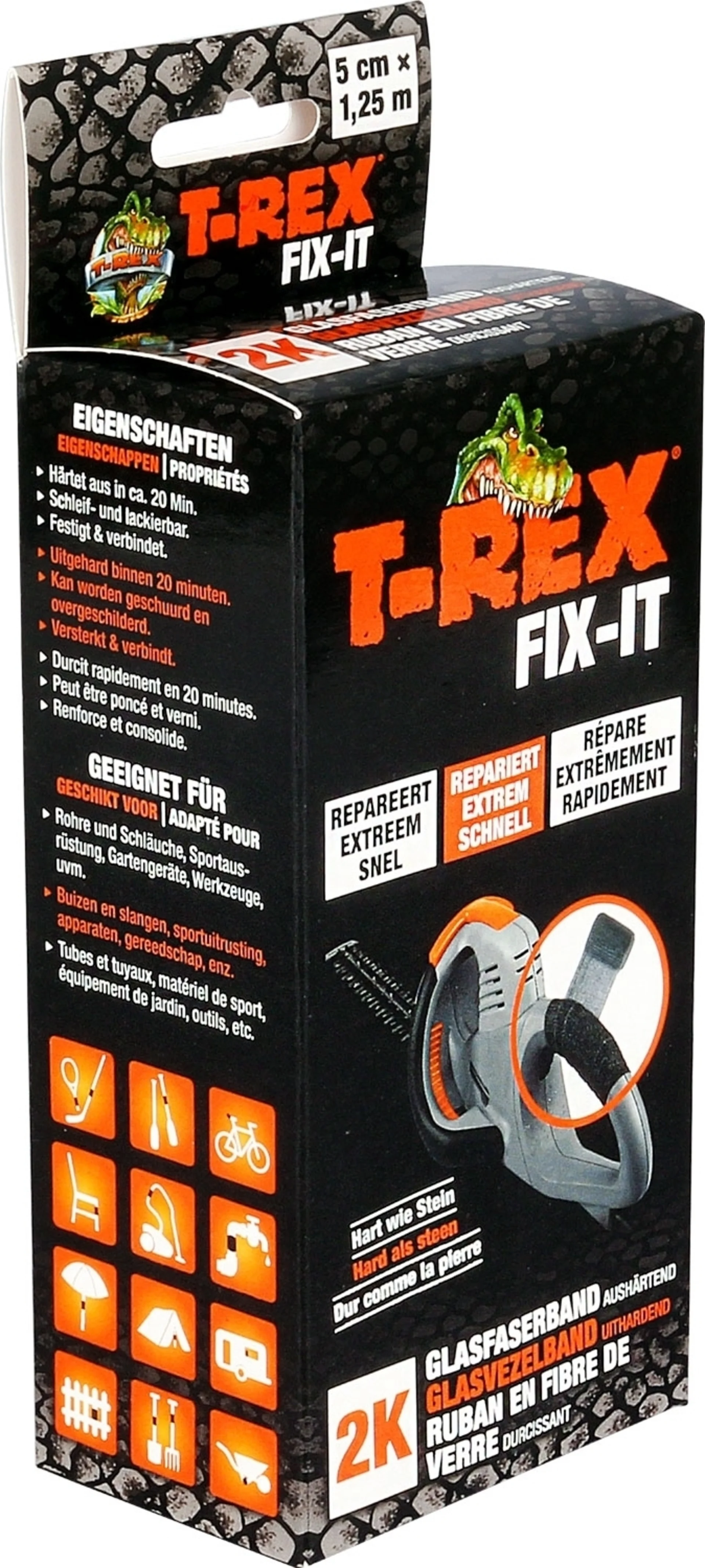 Kit de ruban adhésif de réparation en fibre de verre T-Rex Fix-It 1,25 m x 50 mm Kit de ruban adhésif de réparation en fibre de verre T-Rex Fix-It 1,25 m x 50 mm