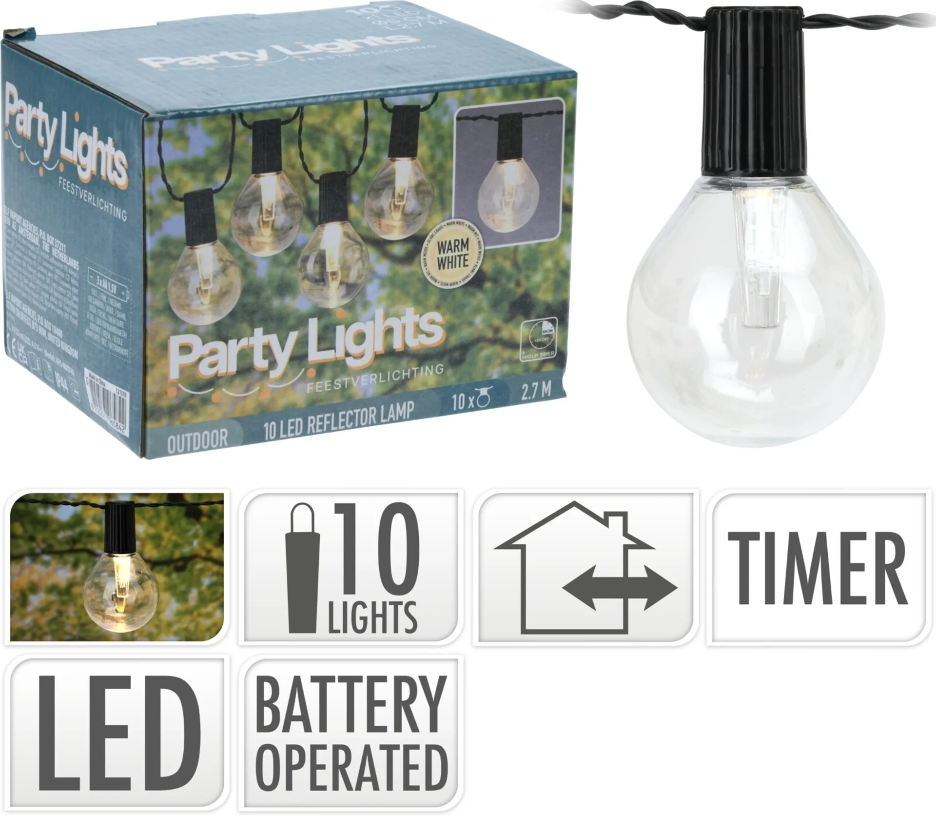 LED Partybeleuchtung - 10 Lampen - Batteriebetrieben