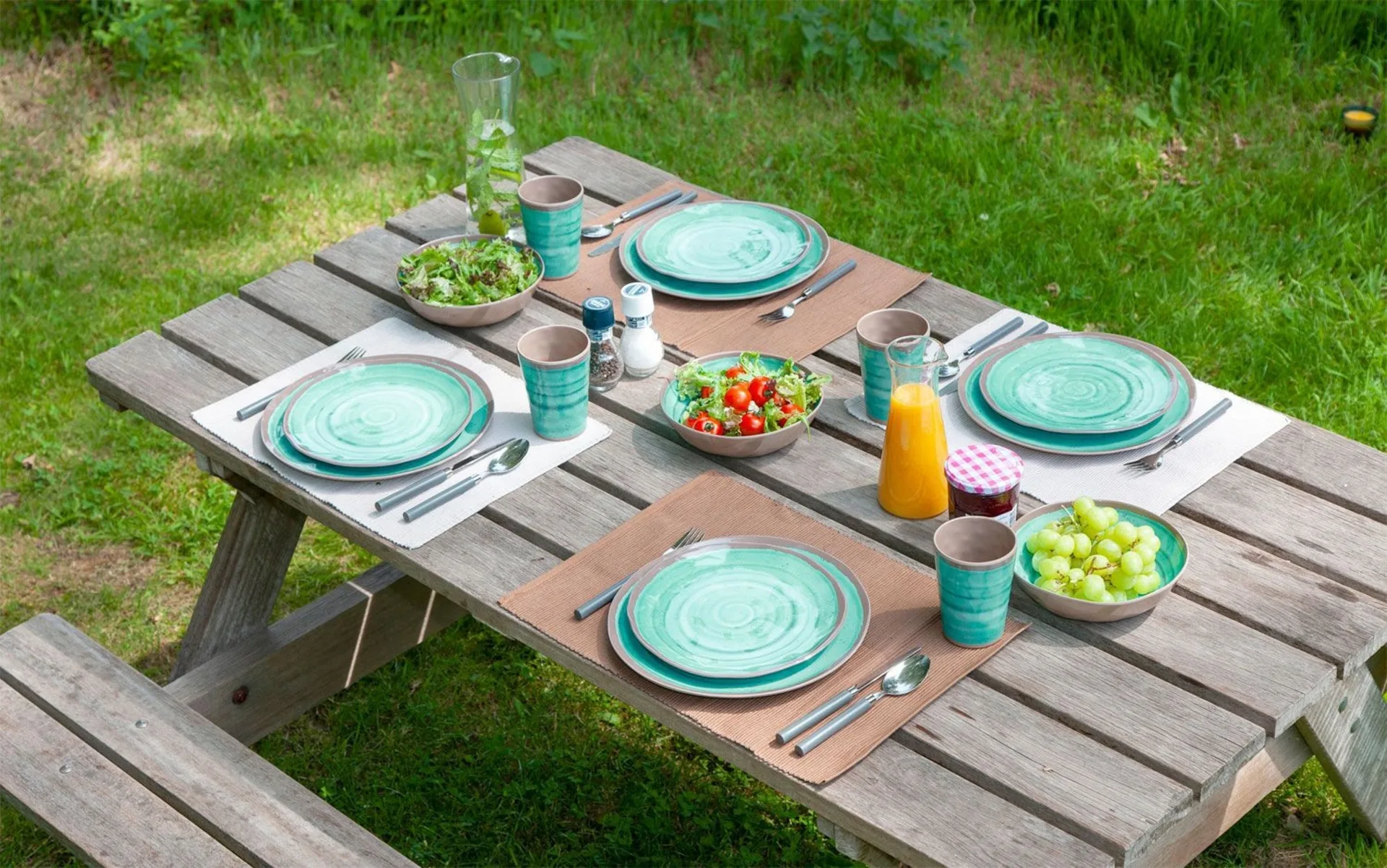Bo-Camp Halo Set de vaisselle mélamine 12 pcs bleu / marron