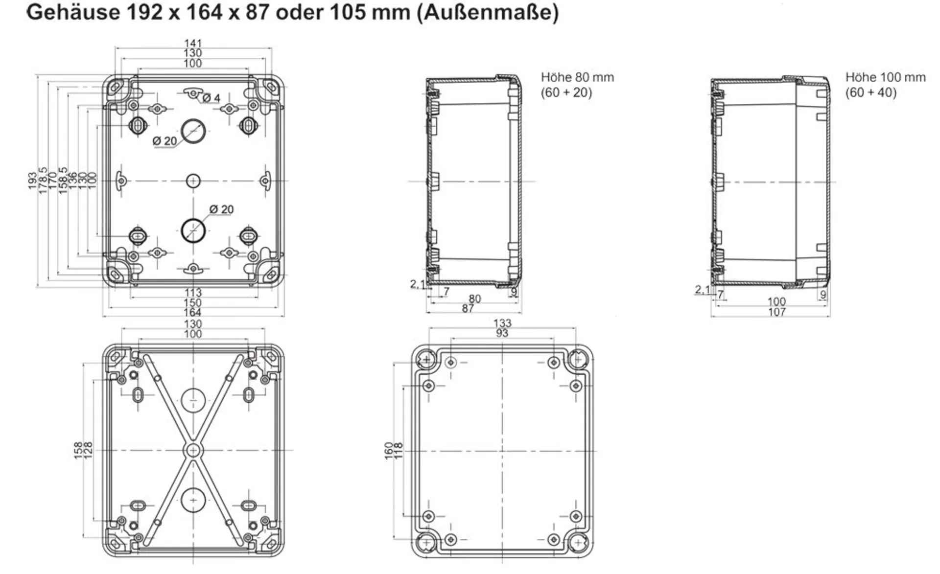Kunststoffbox Deckel transparent IP66