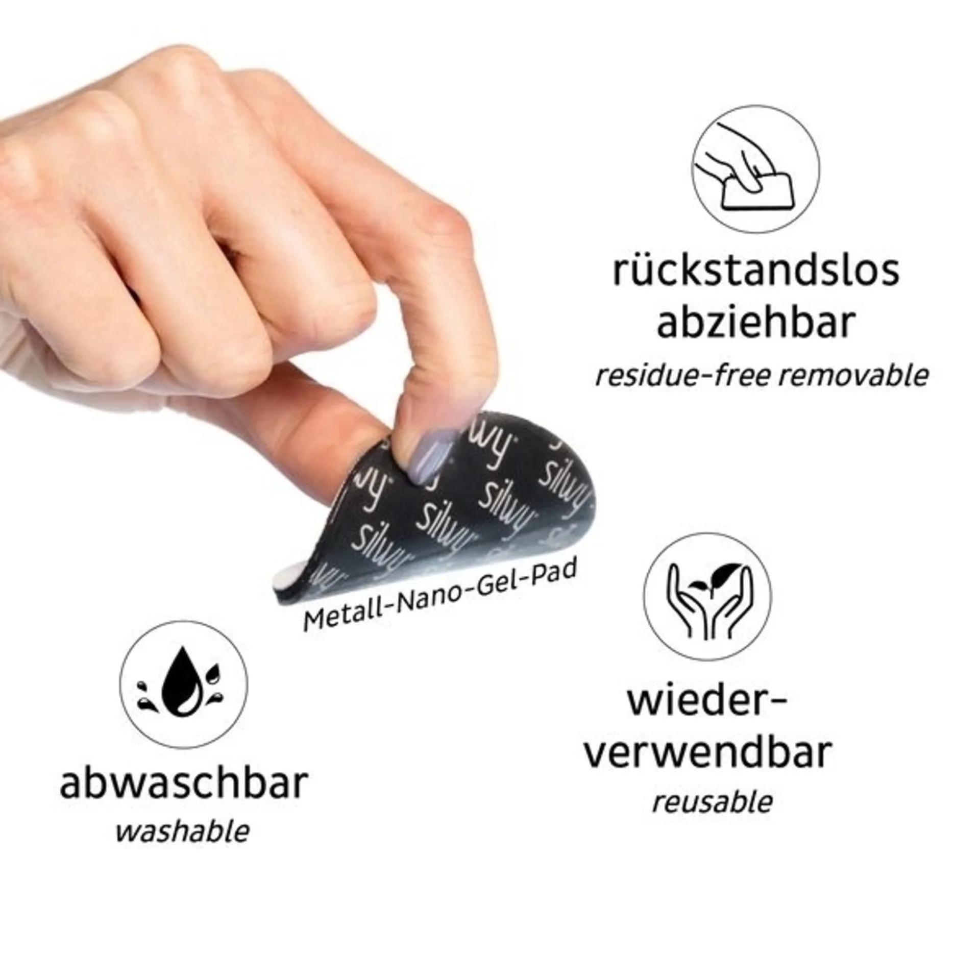 Bundle SILWY Magnet-POWER avec 4 Magnet-Power et 4 Nano-Gel-Pads en look cuir blanc, Ø7.5cm