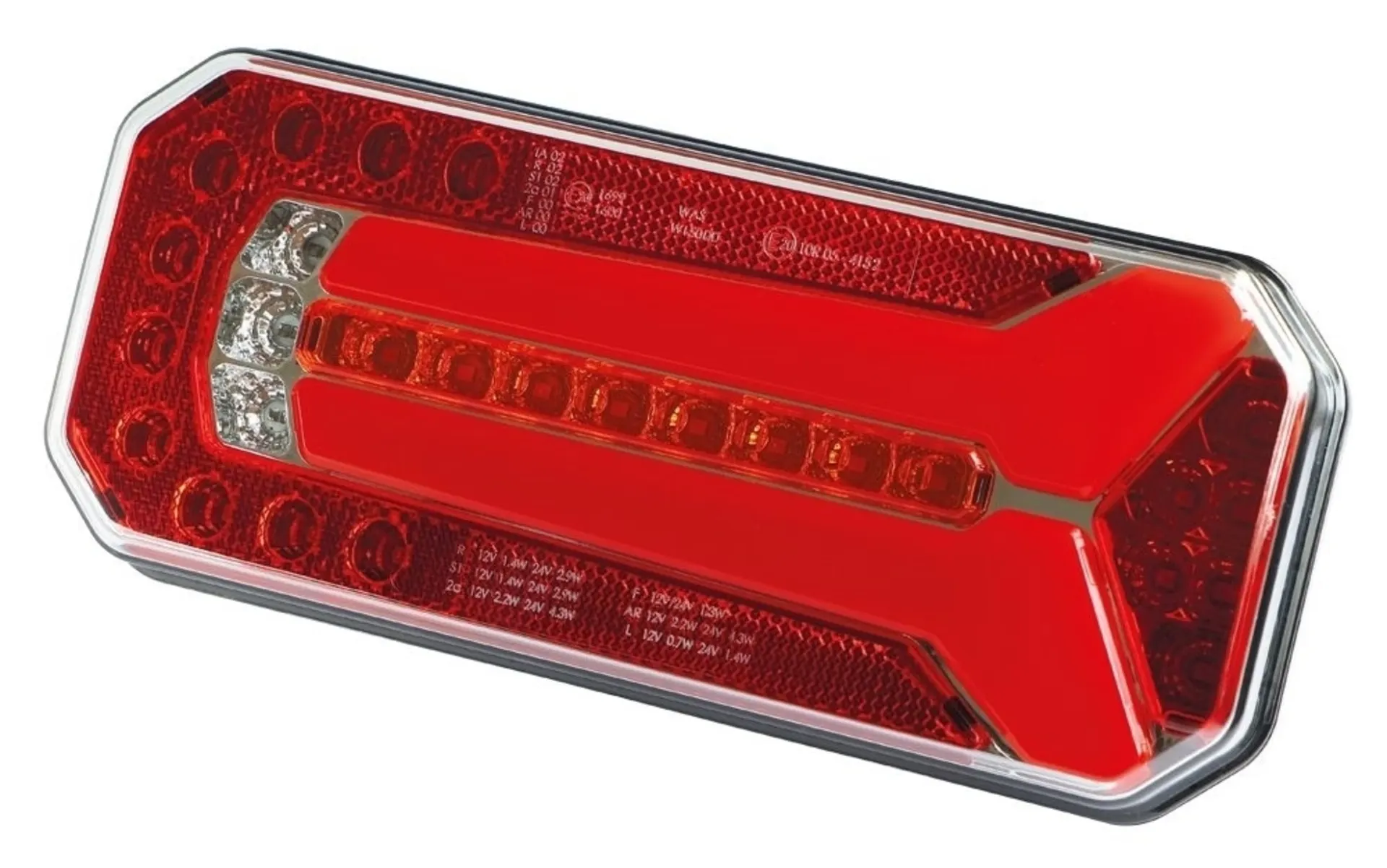 WAS - LED-Schlussleuchte 12/24V L+R 236x104mm, IP68, dynam. Blinklicht, NSL