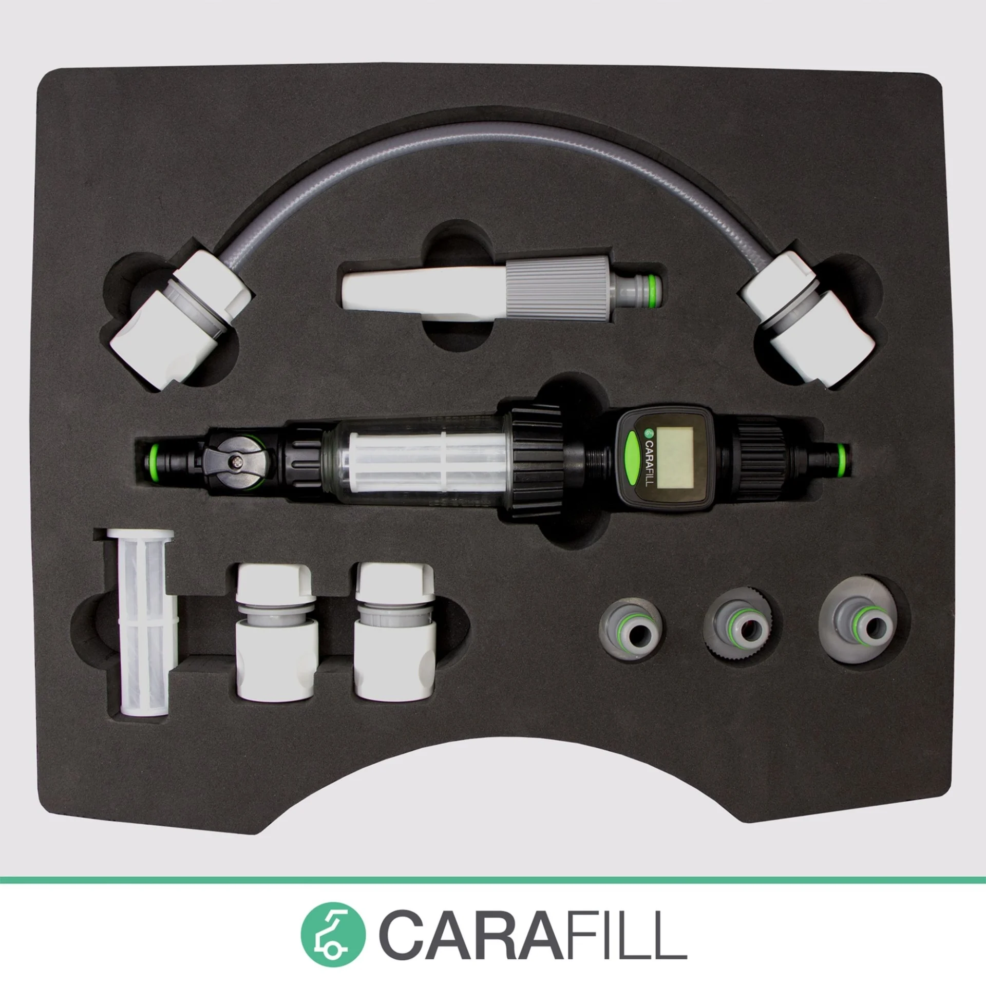 Carafill : coffret de remplissage de réservoir d'eau Compact pour camping-car, caravane / remorque / bateau, avec filtre de remplissage Count et buse de pulvérisation Carafill : coffret de remplissage de réservoir d'eau Compact pour camping-car, caravane / remorque / bateau, avec filtre de remplissage Count et buse de pulvérisation