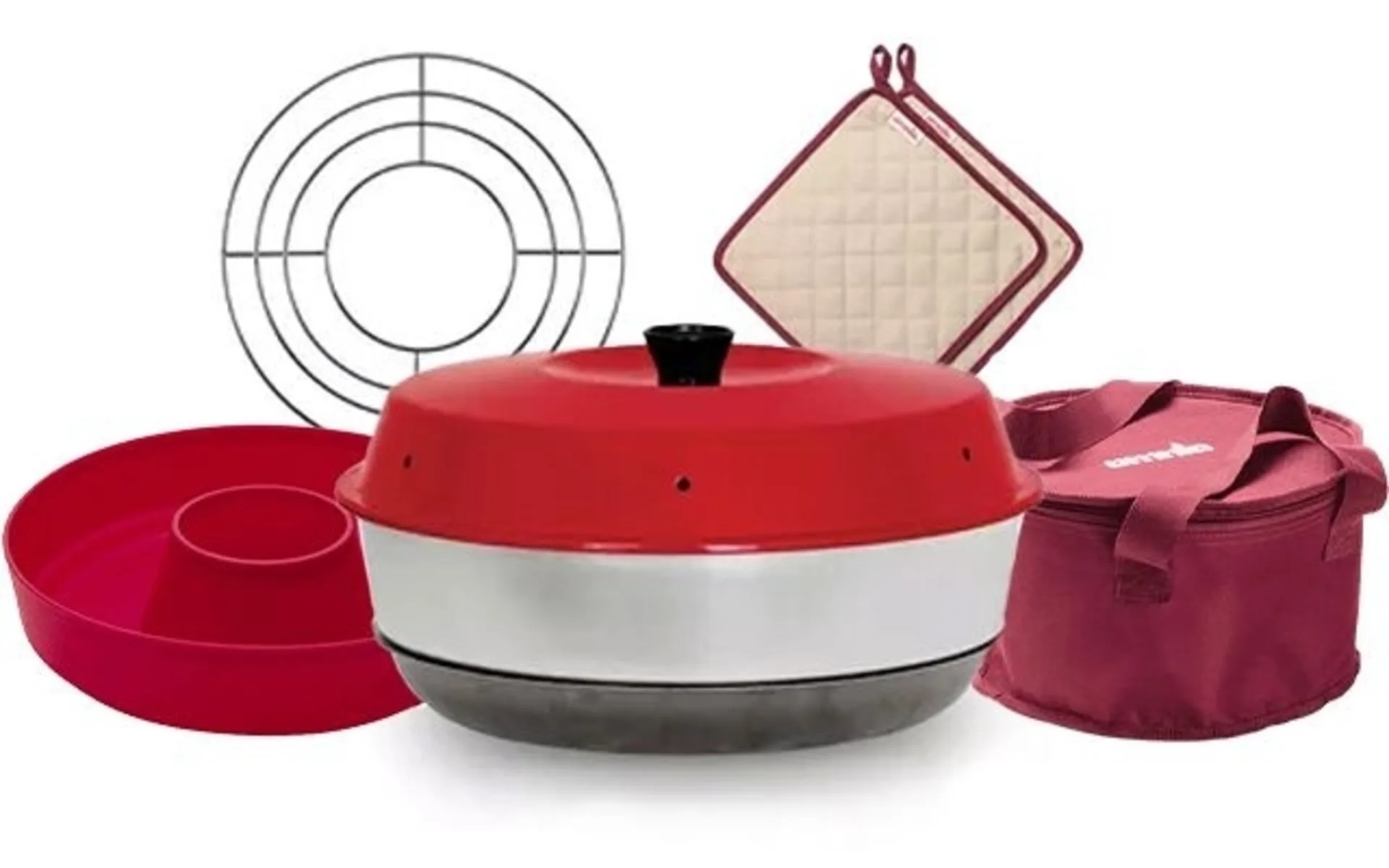 Omnia Set four de camping 5 pièces avec moule en silicone, grille de cuisson, sac de transport & gant de cuisine Omnia Set four de camping 5 pièces avec moule en silicone, grille de cuisson, sac de transport & gant de cuisine