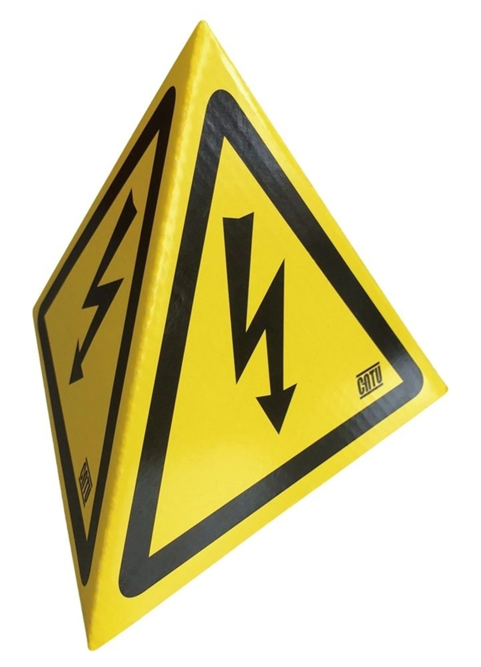 Tetraedrisches Warnzeichen aus Karton mit Magnet