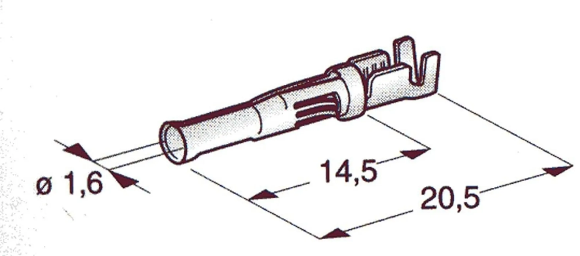 Rundsteckhülsen AMP m.Nase f. Opel/VW ø 1.6mm Länge: 20.5mm