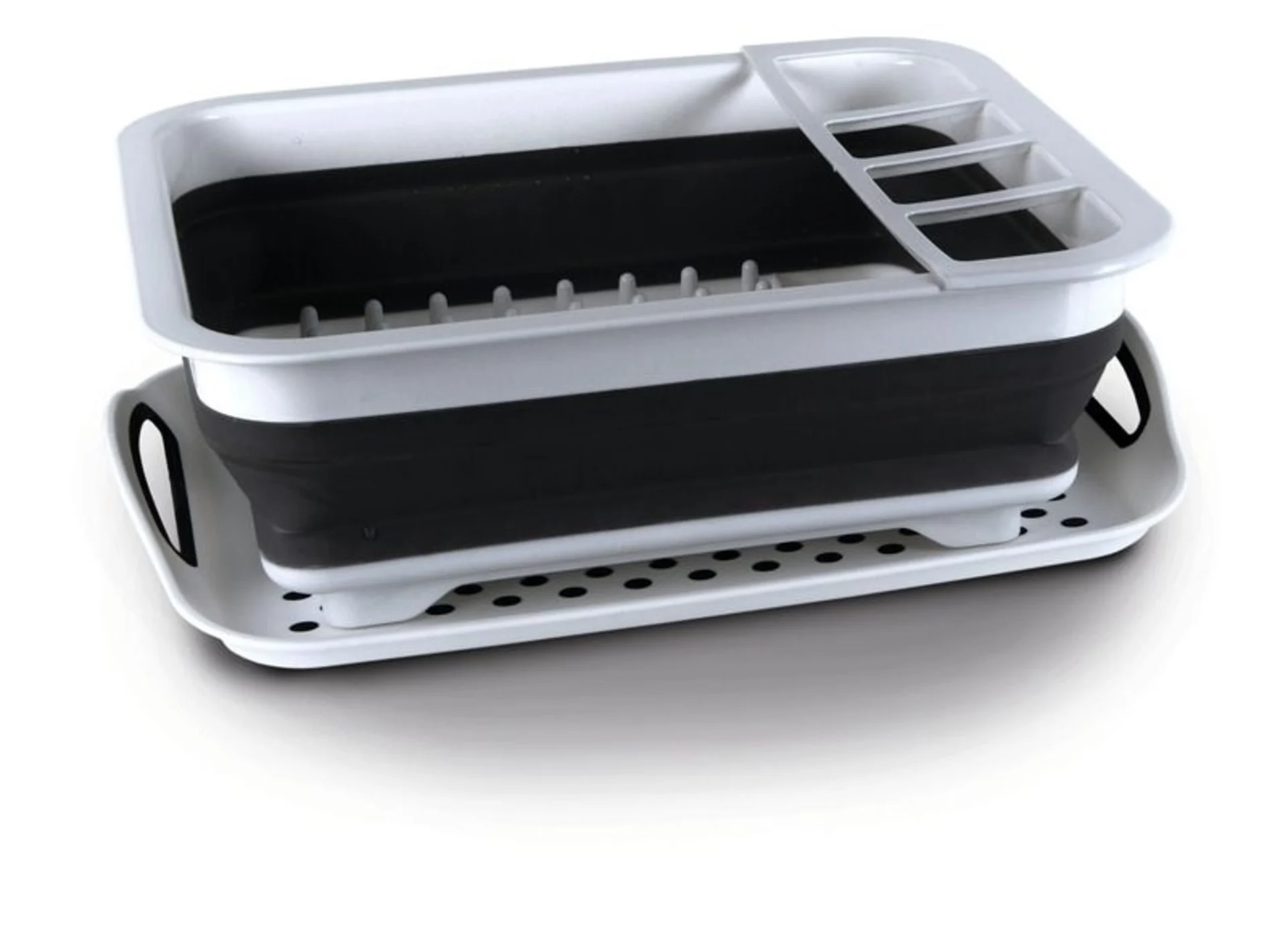 Séchoir à vaisselle pliable en silicone avec égouttoir - Blanc/gris