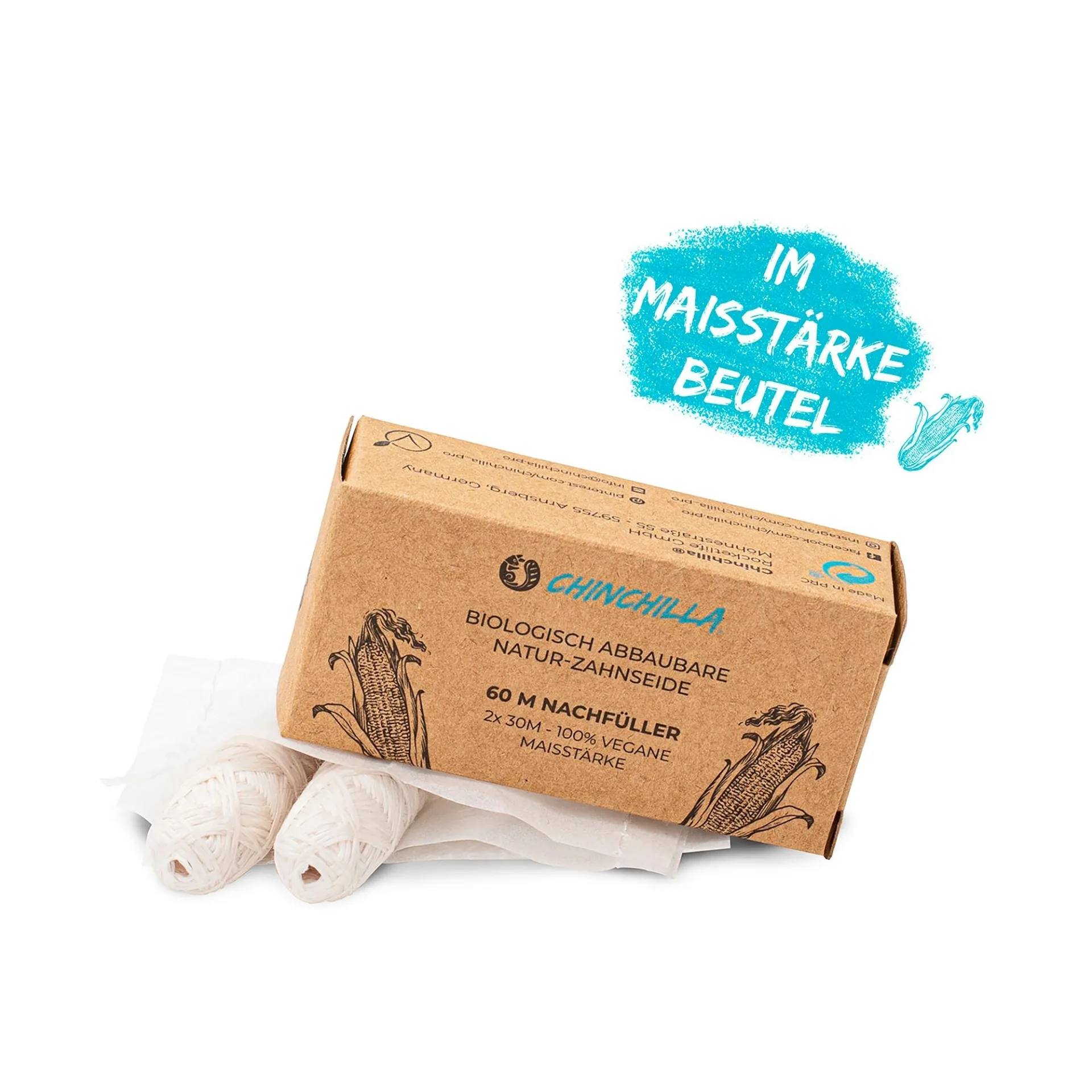 Recharge de fil dentaire vegan Chinchilla, sans plastique, 2 x 30 mètres Recharge de fil dentaire vegan Chinchilla, sans plastique, 2 x 30 mètres