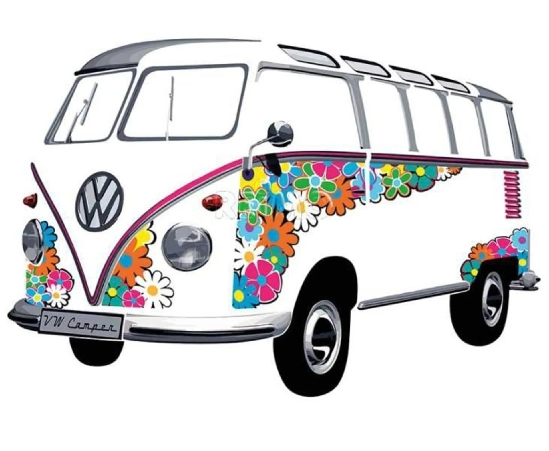 VW Collection T1 Bulli Bus Wandtattoo mit Samba Flower Motiv - Grösse 180 x 120 cm