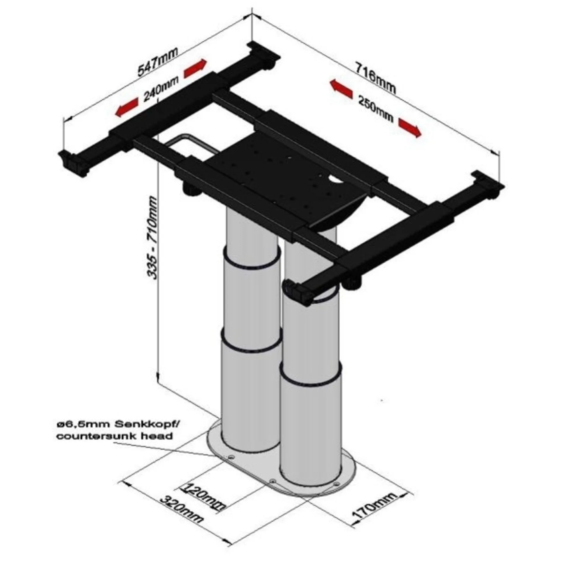 Zweisäulen Liftgestell, Verschiebung X=230mm Y=250