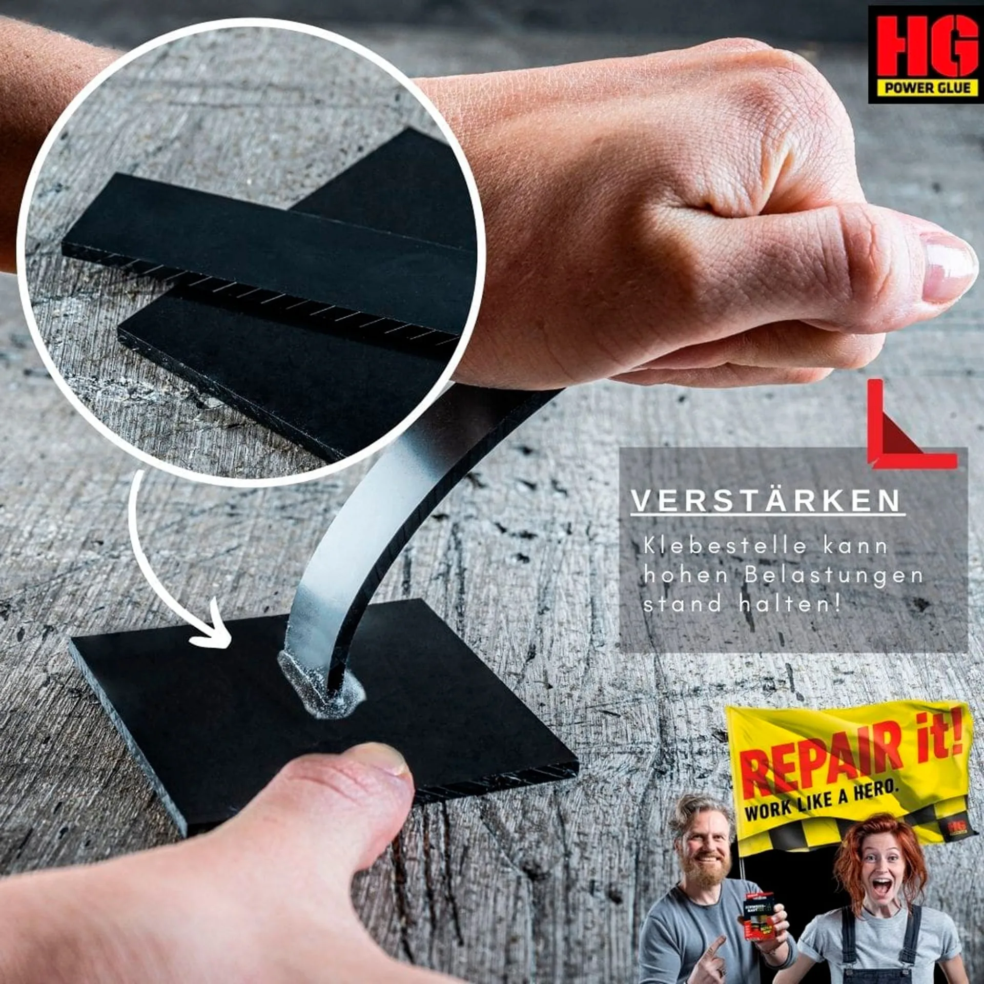 HGPower Glue : colle pour soudures en flacon, kit de réparation « Regular » en 2 pièces HGPower Glue : colle pour soudures en flacon, kit de réparation « Regular » en 2 pièces