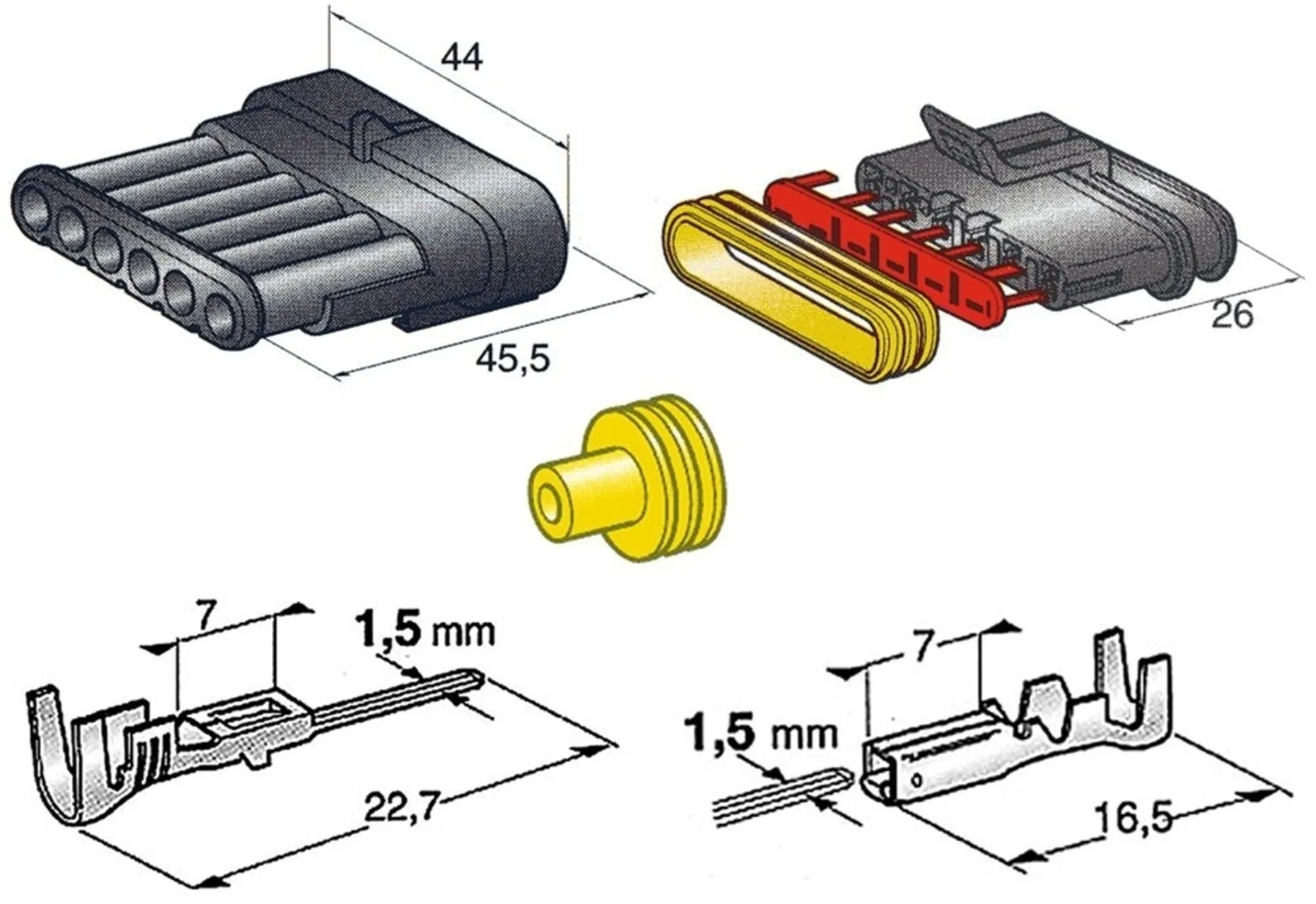 Steckgeh."Superseal" - 1.5 mm 6-pol