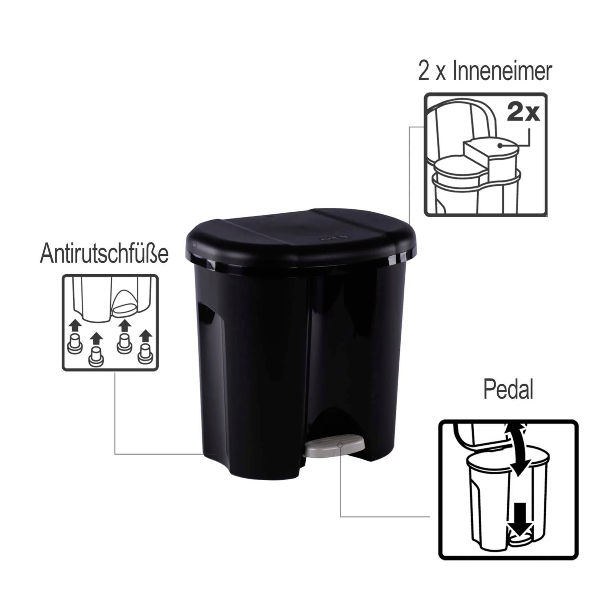 Rotho Abfalleimer Duo mit Trennsystem 2 x 10 Liter
