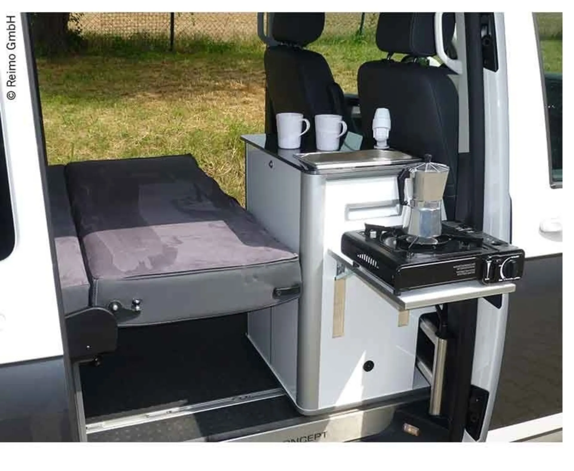 EASY-KÜCHE für Volkswagen T6/T5 Kombi und Mercedes Vito lang Kombi - Hochglanz Weiss, rechts montierbar