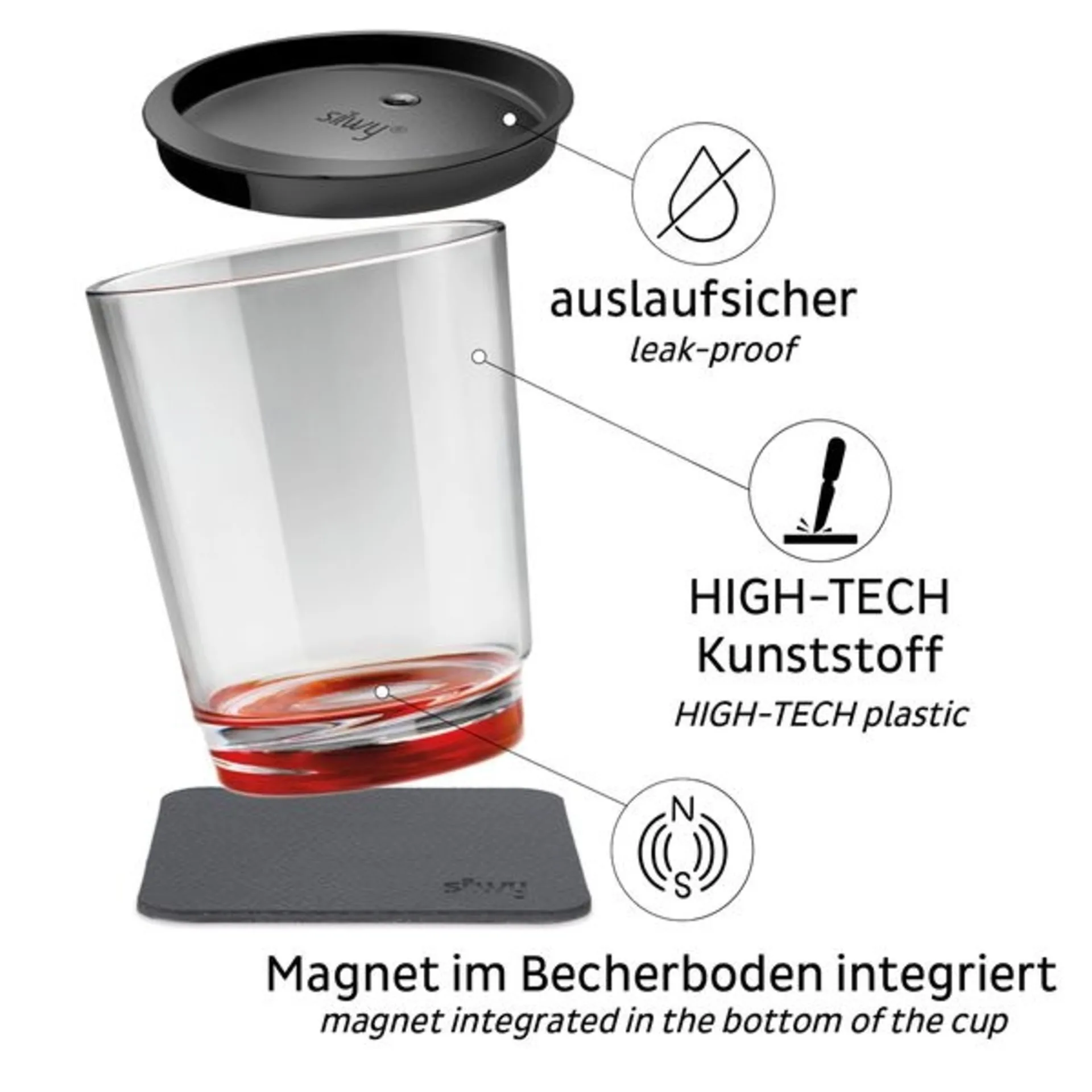 SILWY Magnet-Trinkbecher MULTICOLOUR - Stand- und bruchsicherer Trinkbecher mit Magnetfunktion