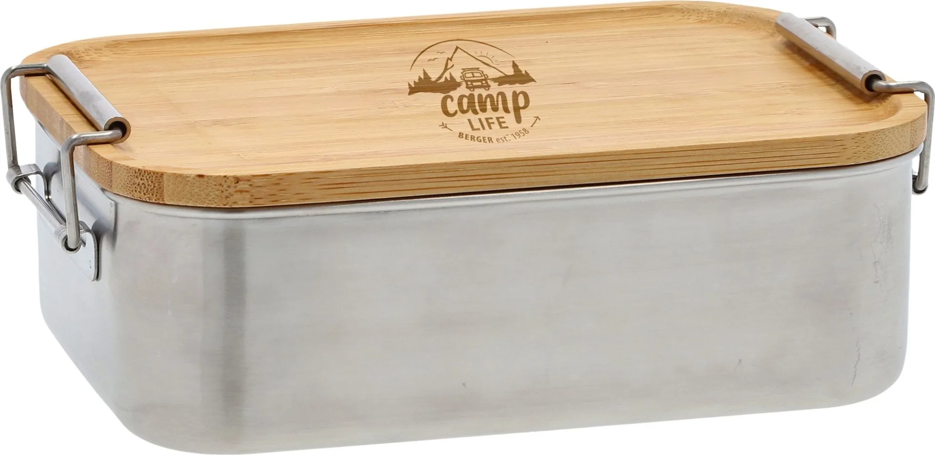 Camplife Edelstahldose mit Bambusdeckel und Bügel 1200 ml